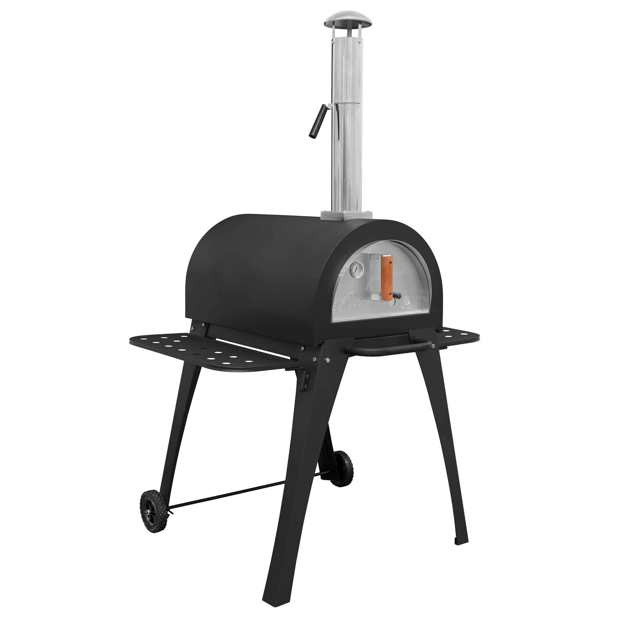 Premium Freestanding Outdoor Wood Fired Pizza Oven & Smoker with Side Shelves & Stand - Perfect for Backyard BBQs, Camping, and Outdoor Cooking - DG103