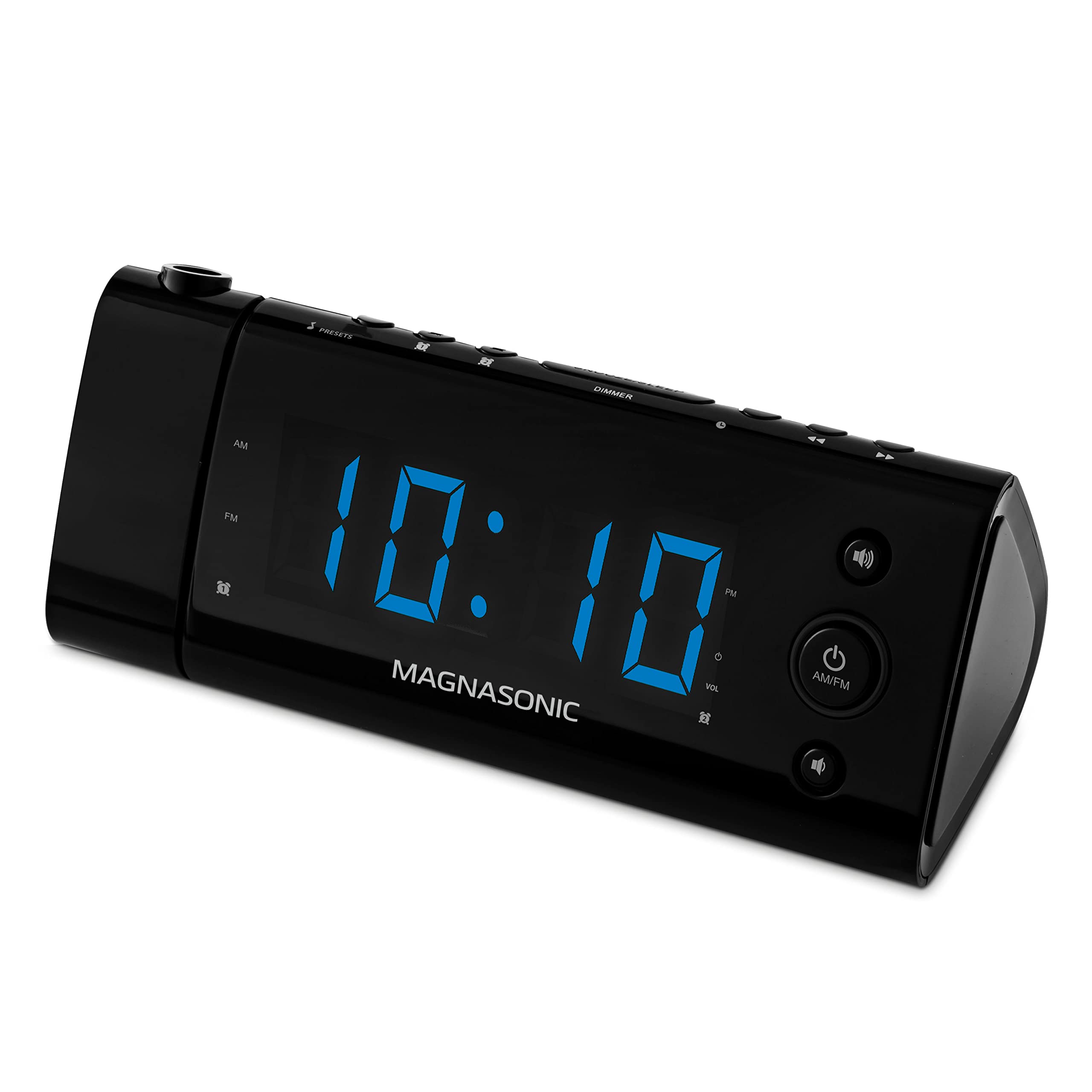 Magnasonic USB Charging Alarm Clock Radio with Time Projection - Dual Alarm, Auto Time Set, Battery Backup, 1.2