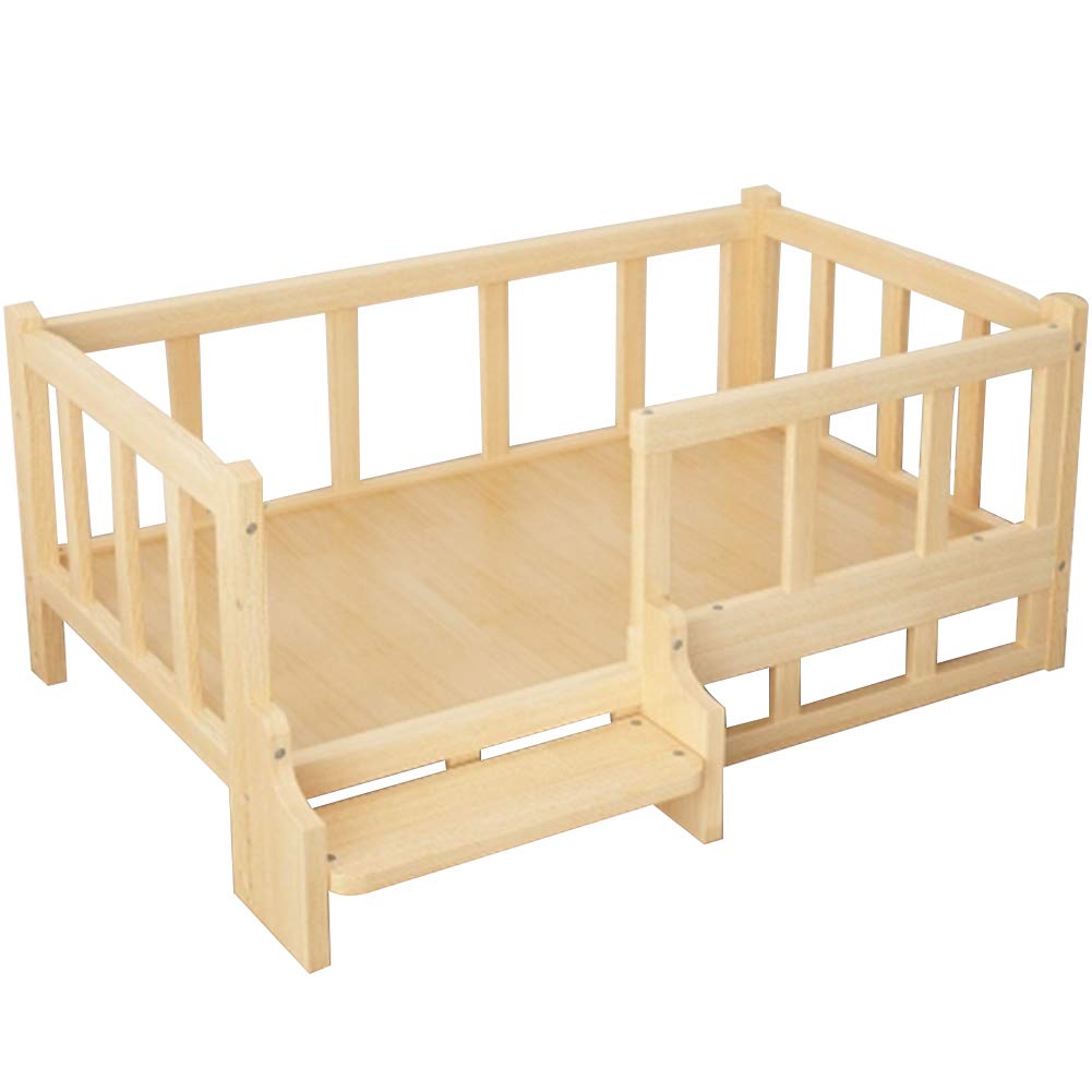 La La Pet® Elevated Wooden Dog Bed - Single Tier Raised Pet Sofa with Fence for Small & Medium Dogs & Cats - Luxury House Kennel for Indoor Use (Perfect for Living Room, Bedroom, or Patio)