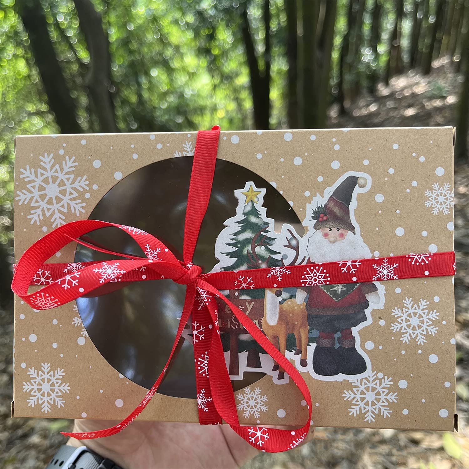 12 Pack Christmas Cookie Boxes with Window - Food Grade Kraft Bakery Treat Boxes with Oil Paper & Ribbons - Holiday Cupcake Gift Boxes for Christmas Party Favors, Baking Treats & Cookie Storage