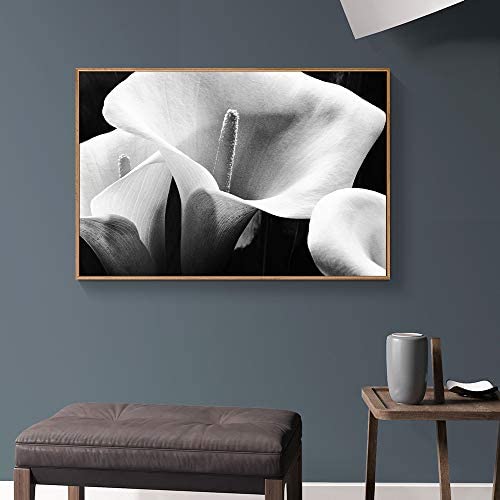 Floating Framed Canvas Wall Art - Black Flower Print 16x24 Inches, Ready to Hang for Living Room & Bedroom Decor | Modern Home Wall Decor for Housewarming Gifts & Interior Design