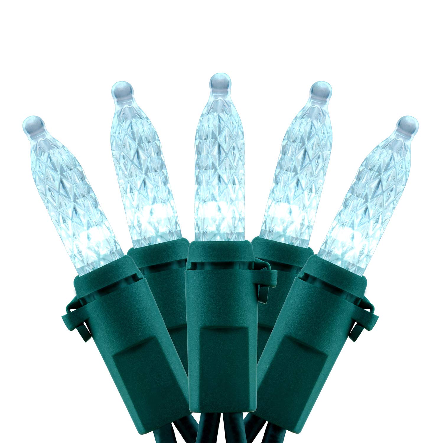 200-Count Cool White Faceted LED Christmas Lights - 2 Strands (33 Feet, 100 LEDs) UL Certified Commercial Grade Holiday String Lights with Green Wire - Perfect for Indoor/Outdoor Christmas Tree, Home, and Party Decorations