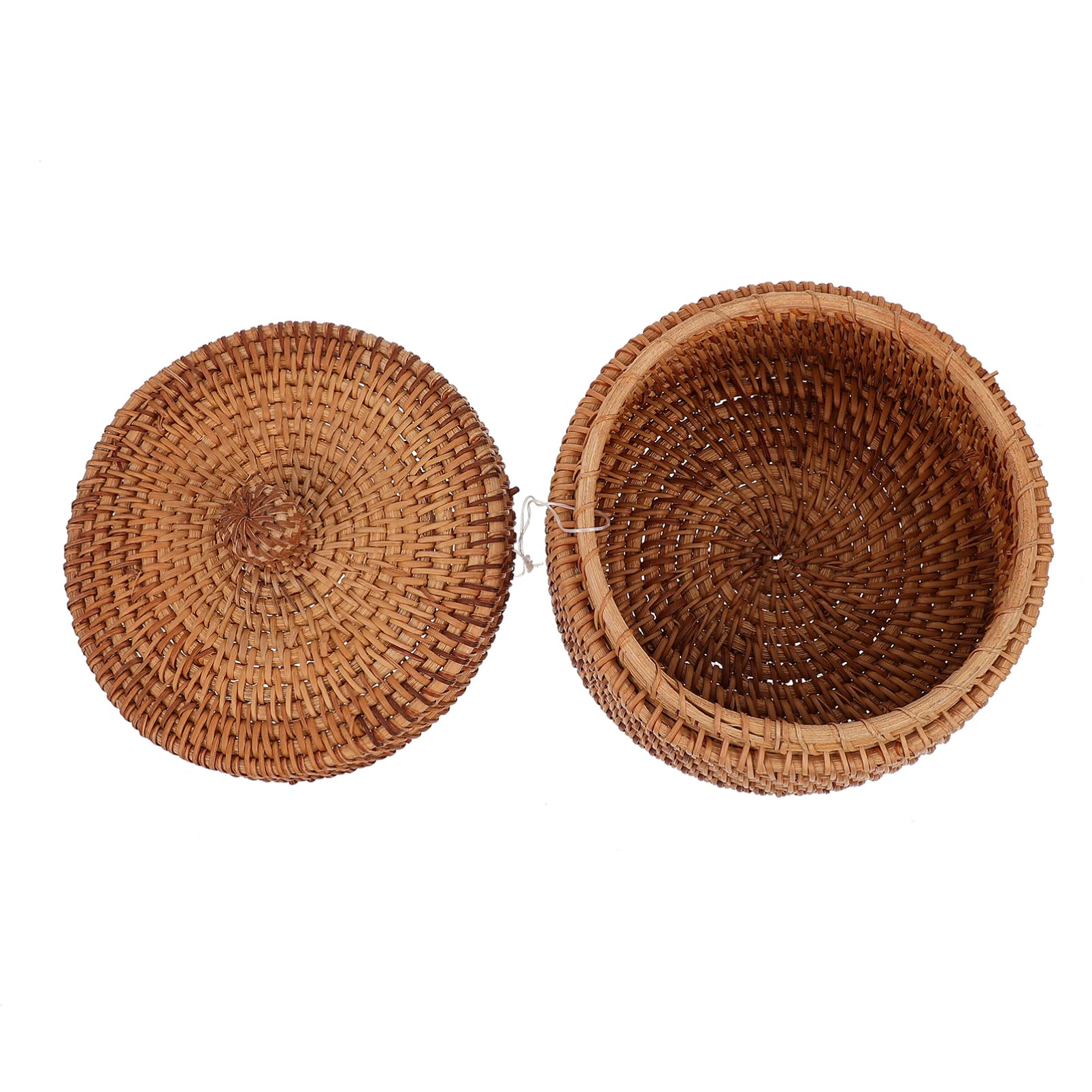 Small Round Wicker Basket with Lid - Handwoven Rattan Storage Basket for Fruits, Bread & Office Supplies | Home & Office Organization | Perfect for Kitchen Counter, Dining Table & Desk Organizer
