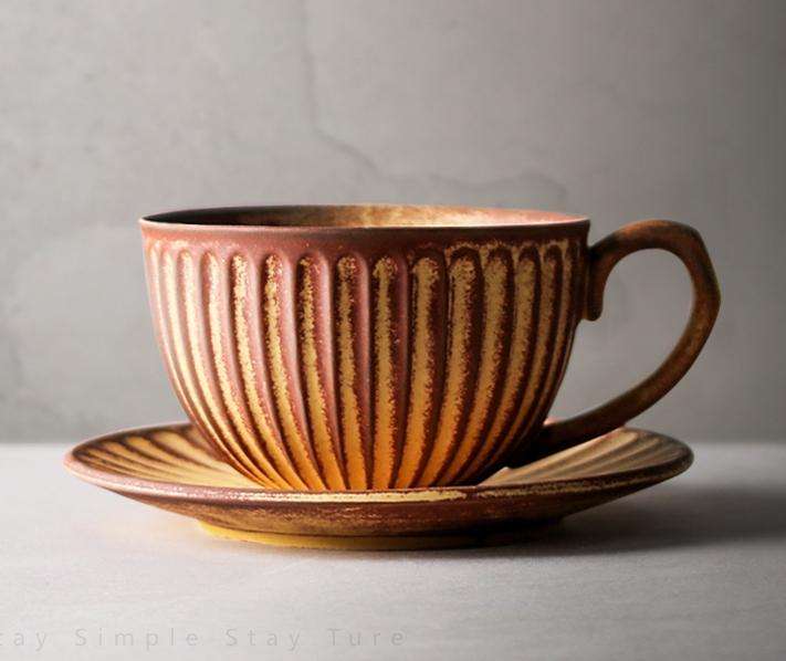 Handmade Brown Pottery Coffee Cups - Ceramic Cappuccino & Latte Mugs with Saucers - Elegant White Tea Cup Set for Home, Cafe & Gifts - Perfect for Morning Coffee, Afternoon Tea & Cozy Moments