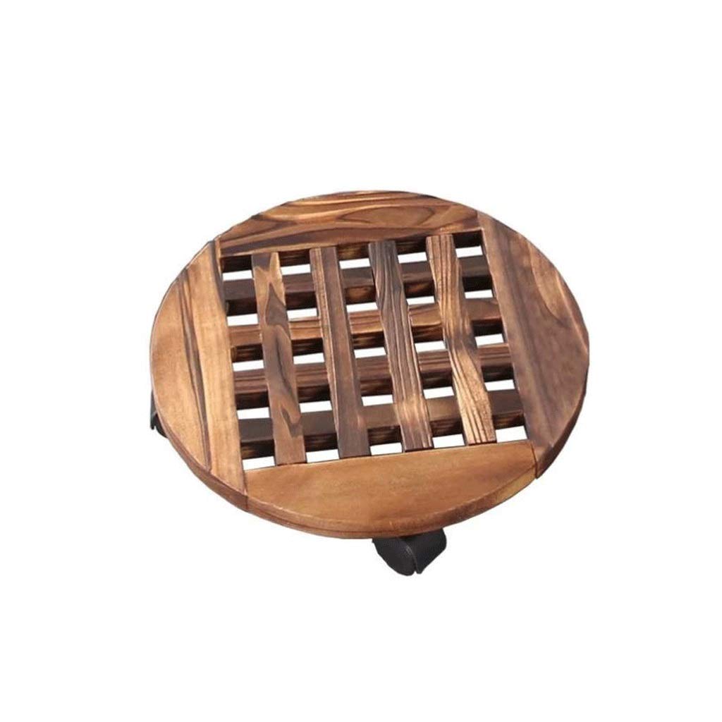 Round Wooden Flower Pot Rack with Removable Tray & Wheels - Mobile Plant Stand Trolley for Indoor/Outdoor Plants (30x30cm) - Perfect for Home Garden, Balcony, and Patio Decor