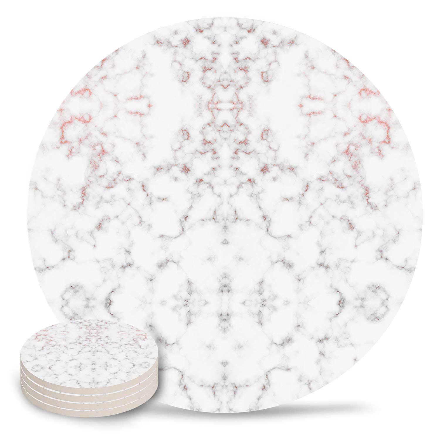 4-Piece Ceramic Drink Coasters Set with Cork Base - Absorbent Round Coasters for Hot & Cold Beverages - Elegant Marble Design - Perfect Housewarming Gift, Kitchen, Bar & Home Decor - Ideal for Coffee Tables, Dining Rooms & Office Use