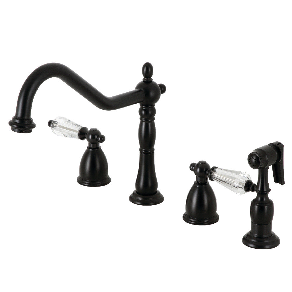 Kingston Brass KB1790WLLBS Wilshire Widespread Kitchen Faucet with Brass Sprayer - Premium Pull-Down Faucet for Modern Kitchens, Perfect for Cooking, Washing Dishes & Food Prep