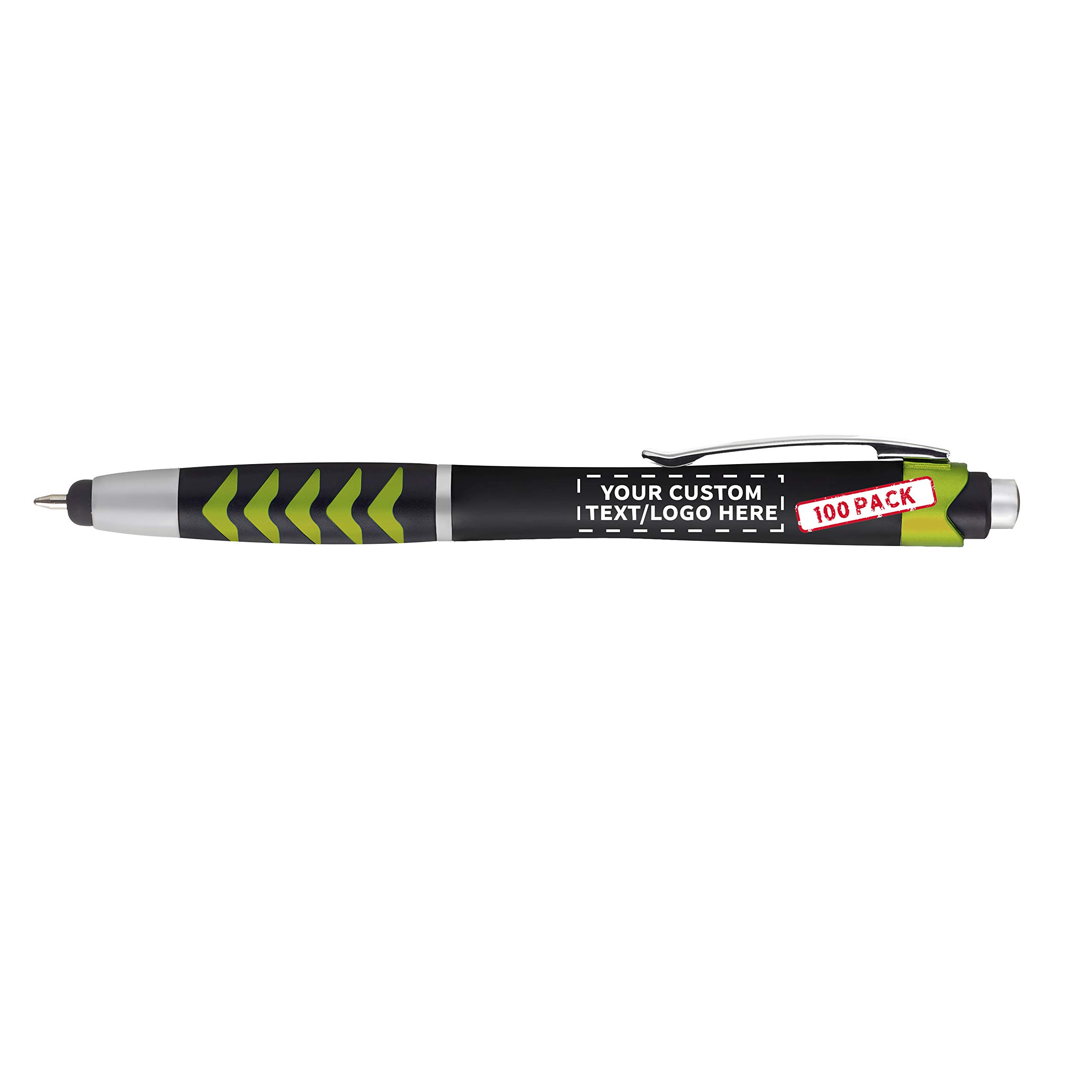 Customizable Green Plastic Arrow Stylus Pens - 100 Pack Bulk Order with Personalized Text & Logo - Perfect for Trade Shows, Corporate Gifts & Retail Promotions