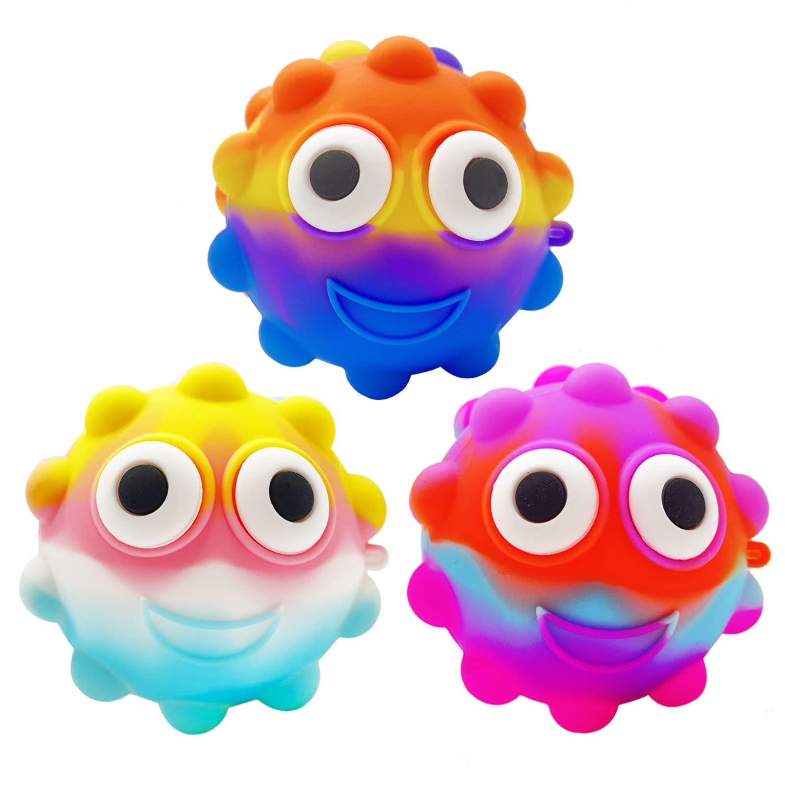 Cykapu 3-Pack Pop Ball Fidget Toys - 3D Pufferfish Sensory Stress Relief Balls, Silicone Push Pop Bubble Squeeze Toys for Hand Exercise, Anxiety & ADHD Relief for Kids & Adults - Perfect for Office, School & Travel Stress Management