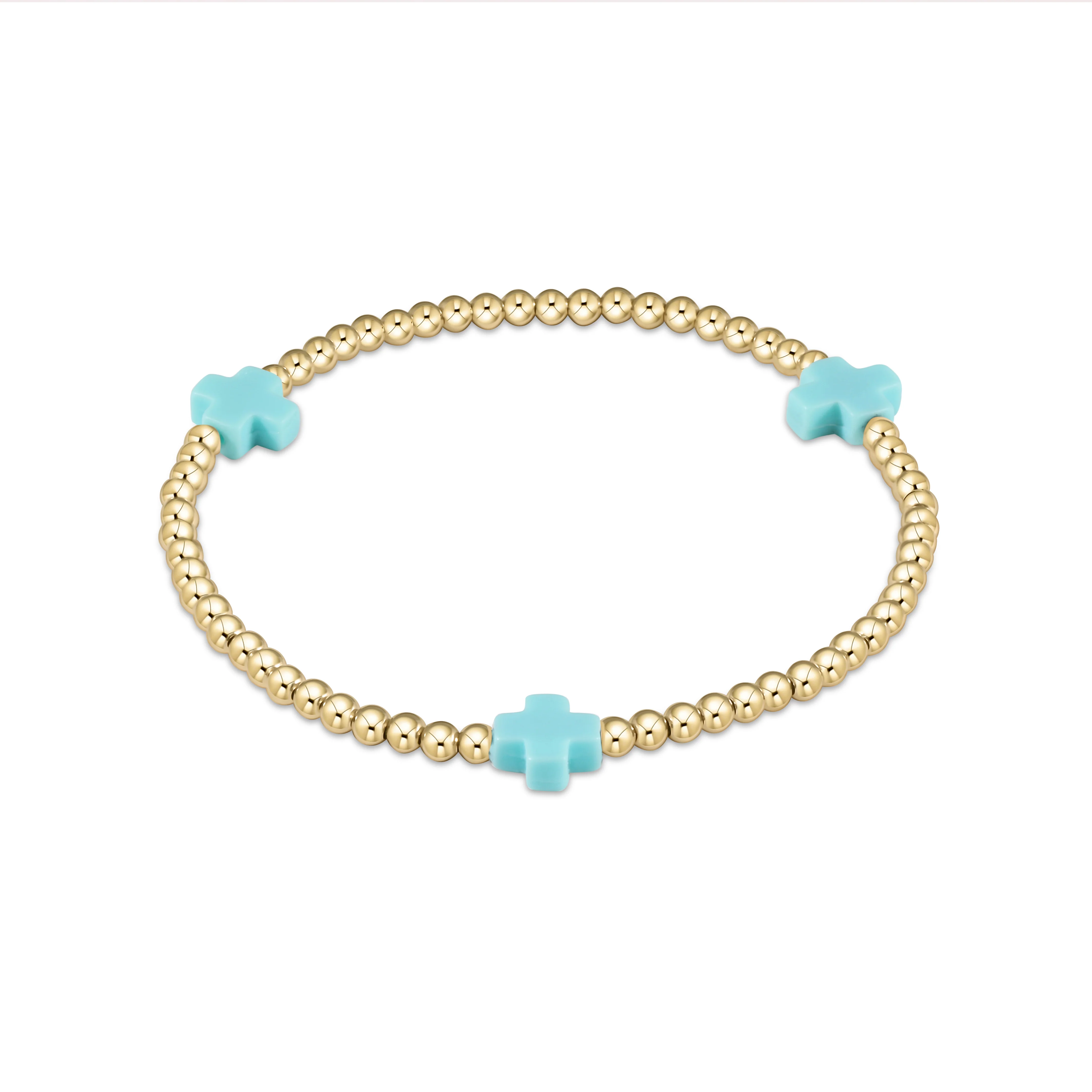 Egirl Signature Cross Gold Pattern 3mm Bead Bracelet with Turquoise - Stylish Boho Jewelry for Women, Perfect for Casual Wear, Parties & Gifts