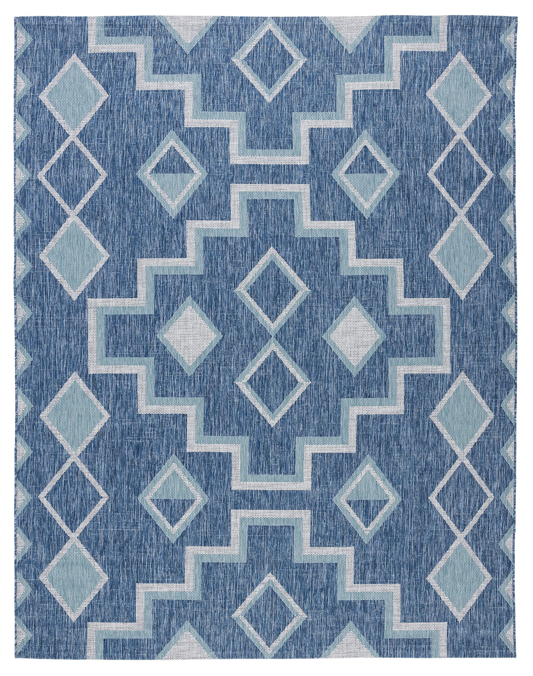 SAFAVIEH Courtyard Collection 8' x 10' Navy Blue Aqua Indoor Outdoor Rug - Waterproof, Easy Clean, Stain Resistant for Patio, Backyard, Mudroom, Deck & Poolside Use