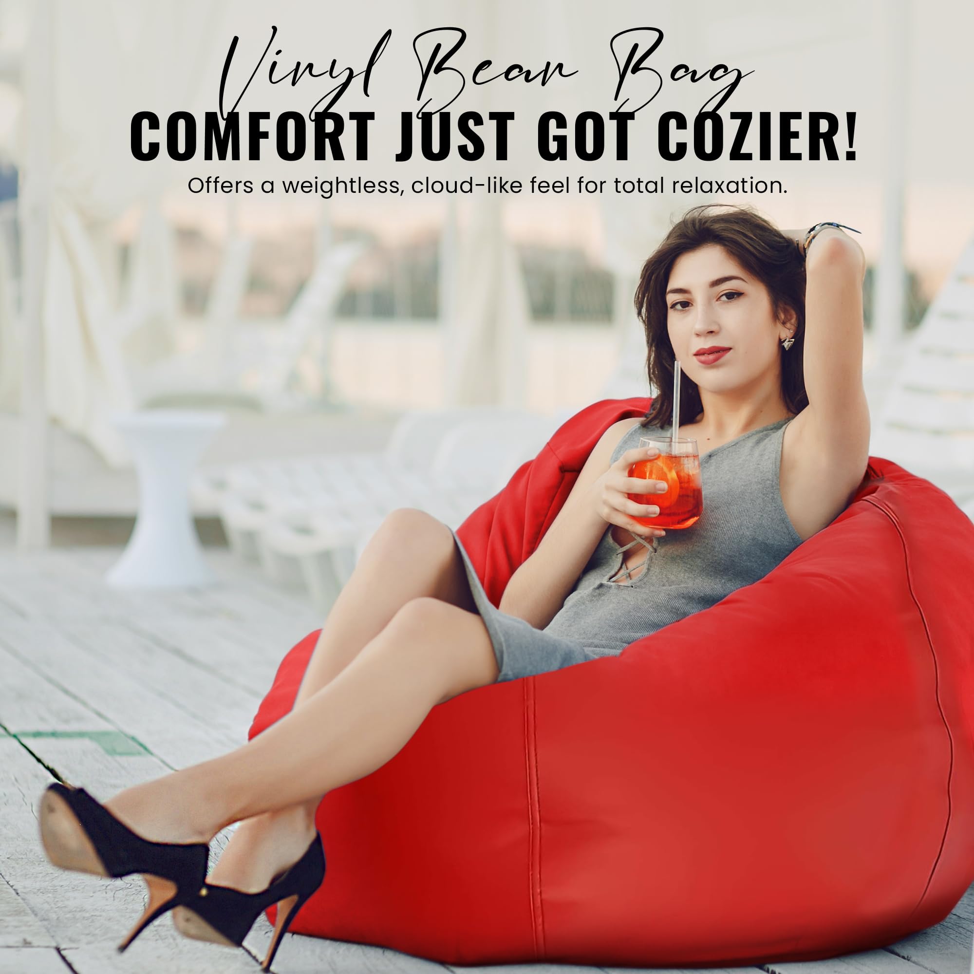 36x36x40 Vinyl Marine Boat Bean Bag Chair Cover - Waterproof & Washable Outdoor Bean Bag Cover for Adults - Retro Style Weatherproof Lazy Sofa Replacement - Comfortable Large Bean Bag Without Filling (Ivory) - Perfect for Boats, Patios, Dorms & Game Rooms