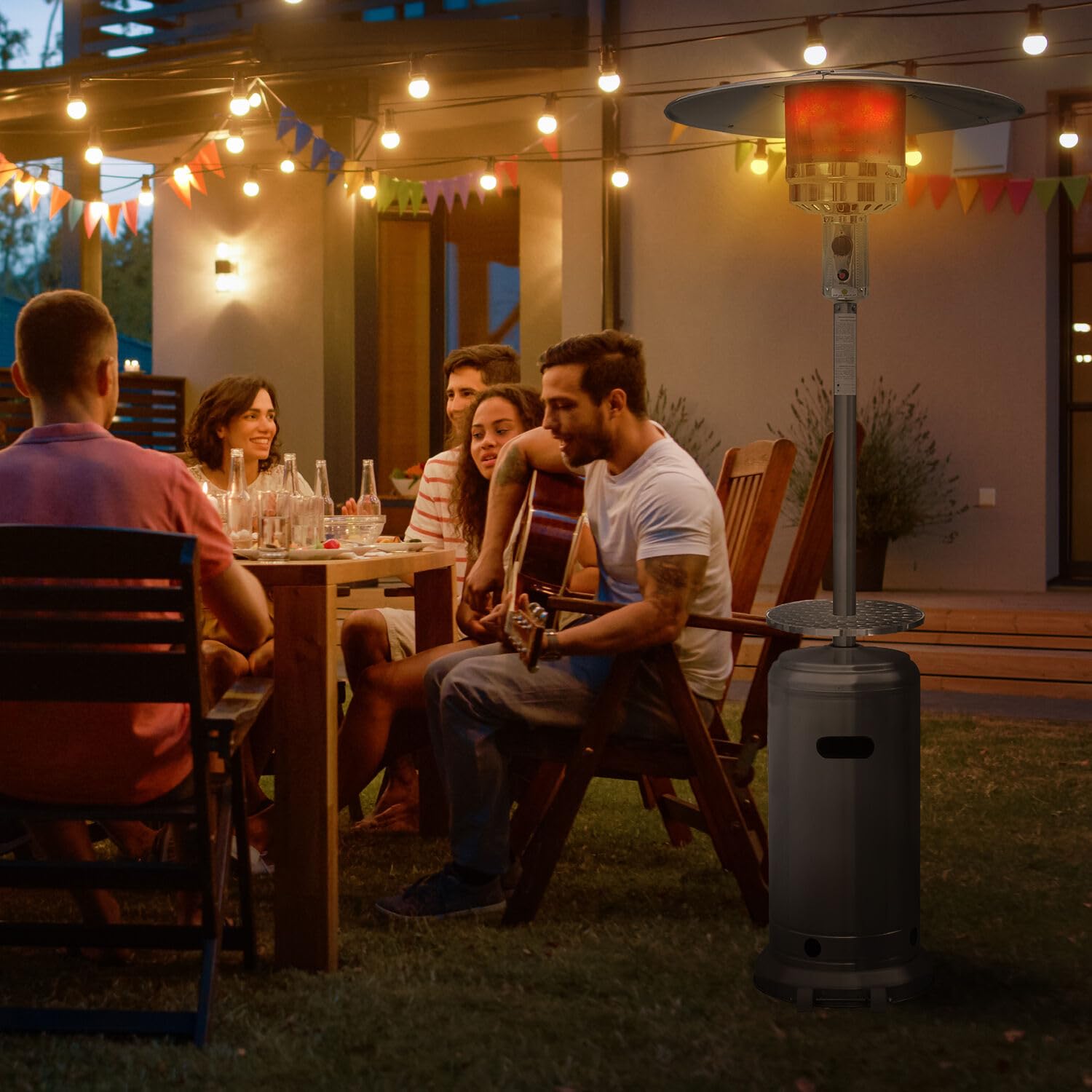 Hanover Outdoor 48,000 BTU 7-Foot Propane Patio Heater with Wheels - Portable Outdoor Heater Covers 26.5 Sq. Ft. for Patio, Porch, Deck, Backyard & Garden Gatherings