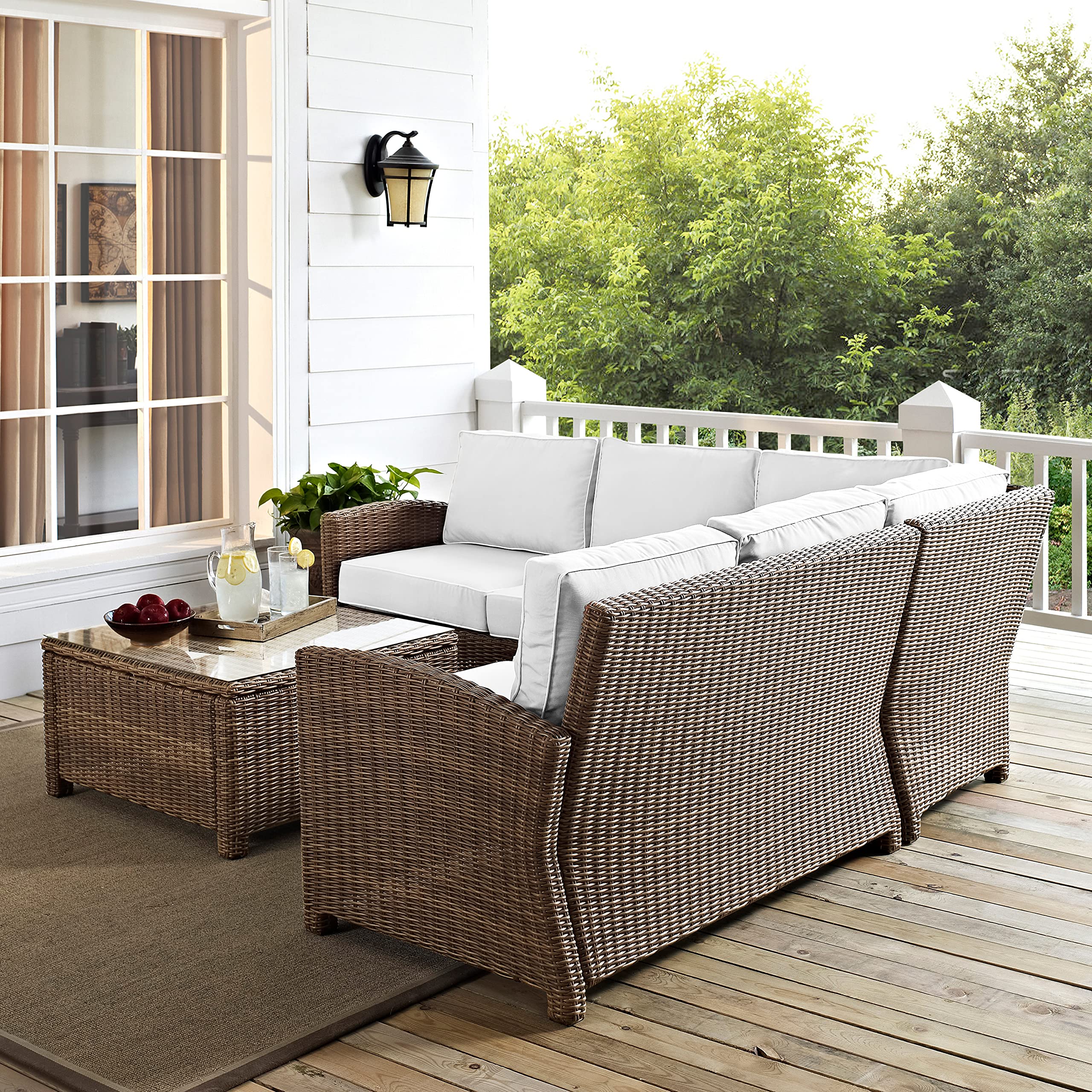 Crosley Bradenton 4-Piece Outdoor Sectional Sofa Set - Wicker Patio Furniture with Sunbrella Cushions in Brown | Perfect for Backyard, Poolside & Garden Relaxation