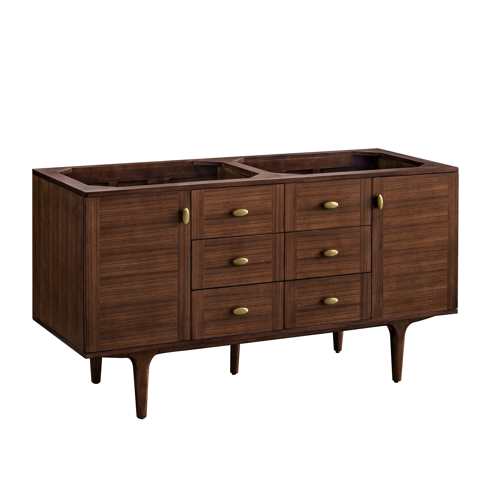 Amberly 60 Inch Double Vanity with Sink - Mid Century Modern Walnut Bathroom Vanity for Master Bath & Powder Room