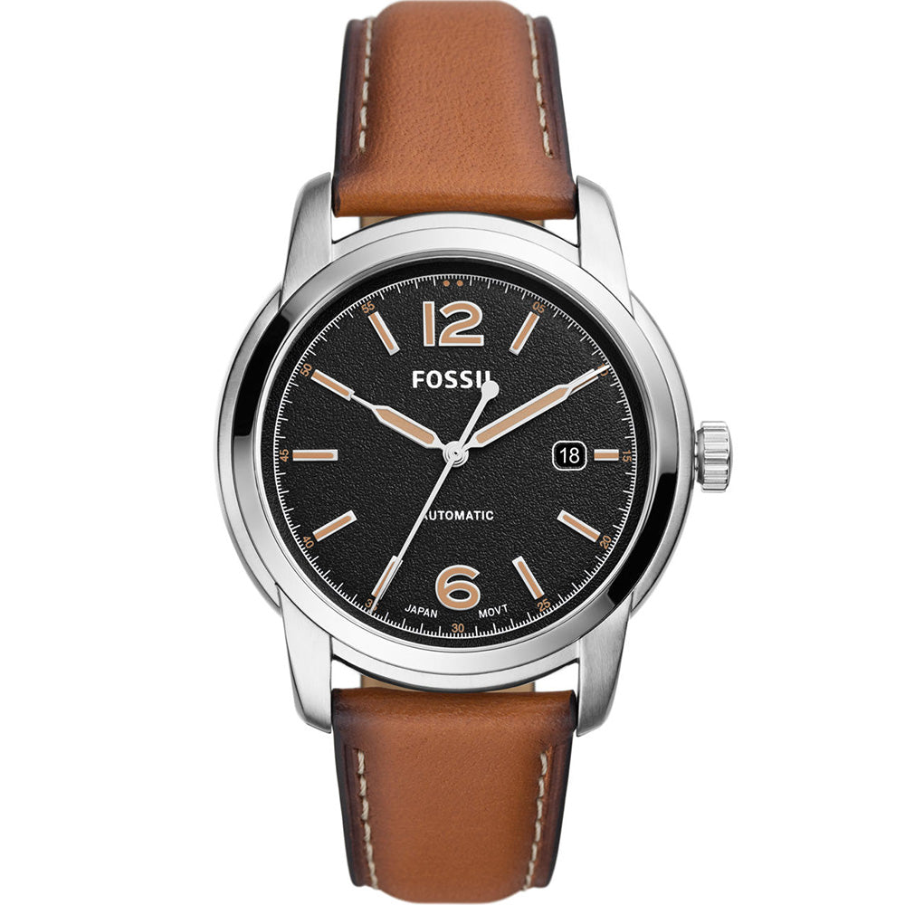 Fossil Heritage ME3233 Automatic Watch for Men - Classic Stainless Steel Chronograph with Leather Strap - Perfect for Business, Casual & Formal Occasions