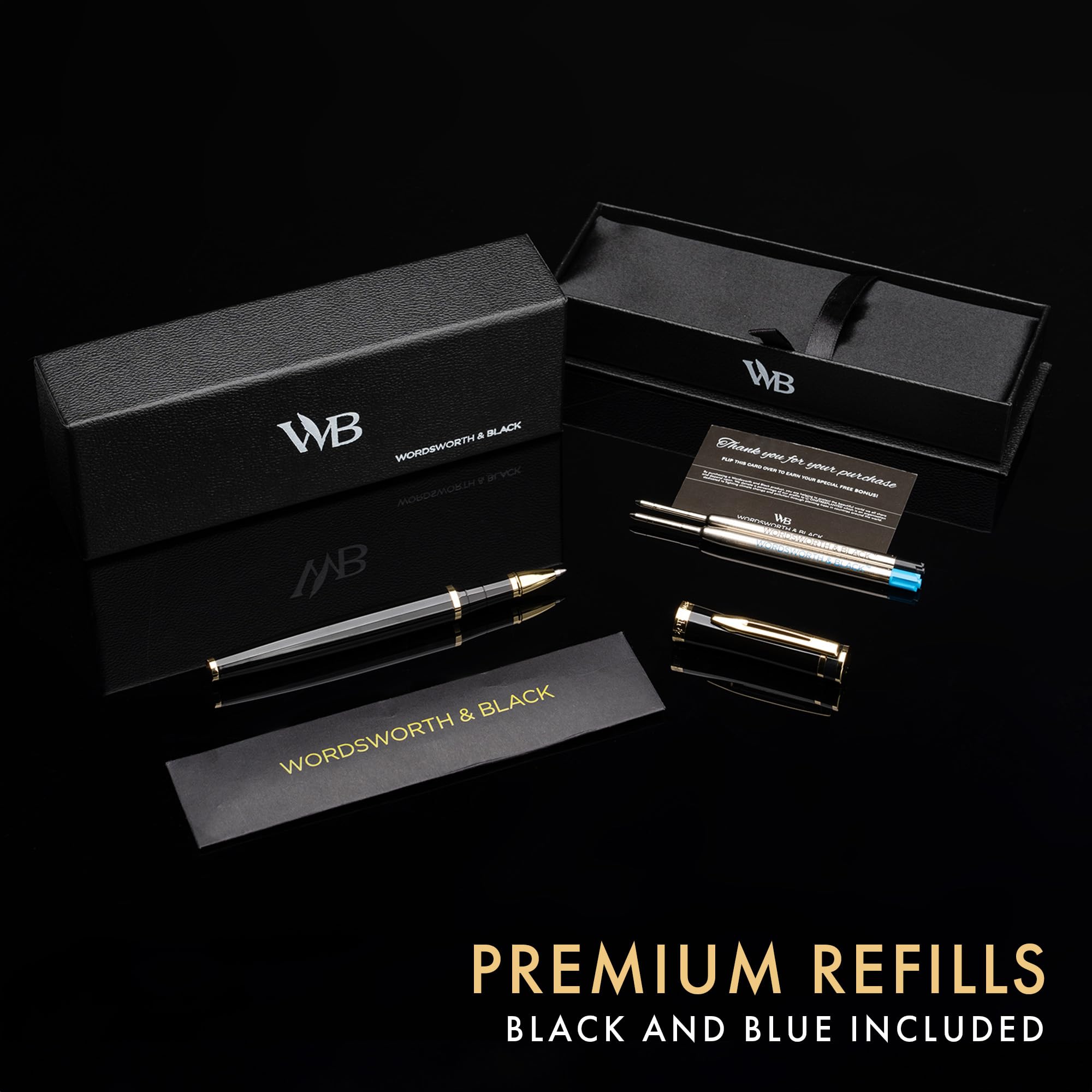 Wordsworth & Black Luxury Rollerball Pen - 24K Gold Finish & Black Lacquer - Refillable Ink Pen for Professionals - Elegant Gift for Men & Women - Perfect for Office, Business Meetings & Executive Writing