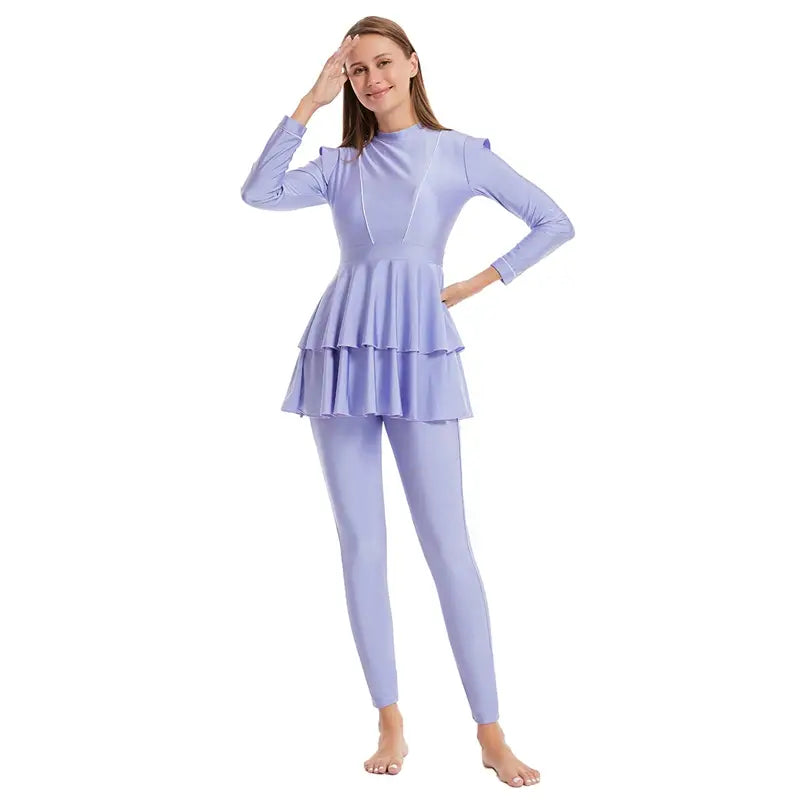 Modest Muslim Women's 3-Piece Burqini Swimwear Set with Removable Breast Pads - Full Coverage Islamic Bathing Suit for Beach, Pool & Water Sports