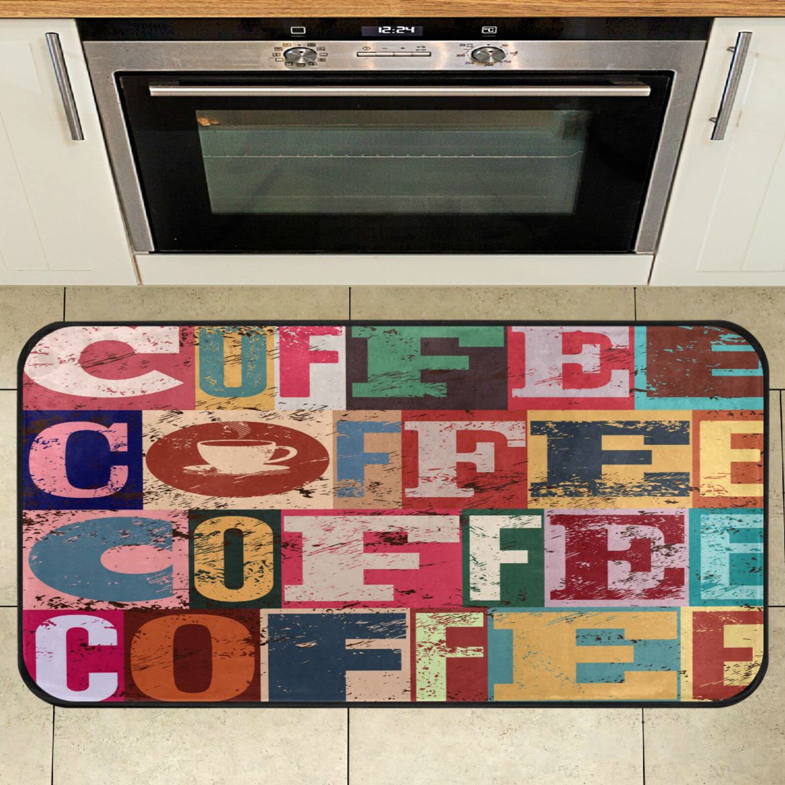 Vintage Coffee Themed Non-Slip Kitchen Rug - Anti-Fatigue Comfort Floor Mat for Bathroom, Entryway & Home Decor - Soft Washable Carpet for Coffee Lovers