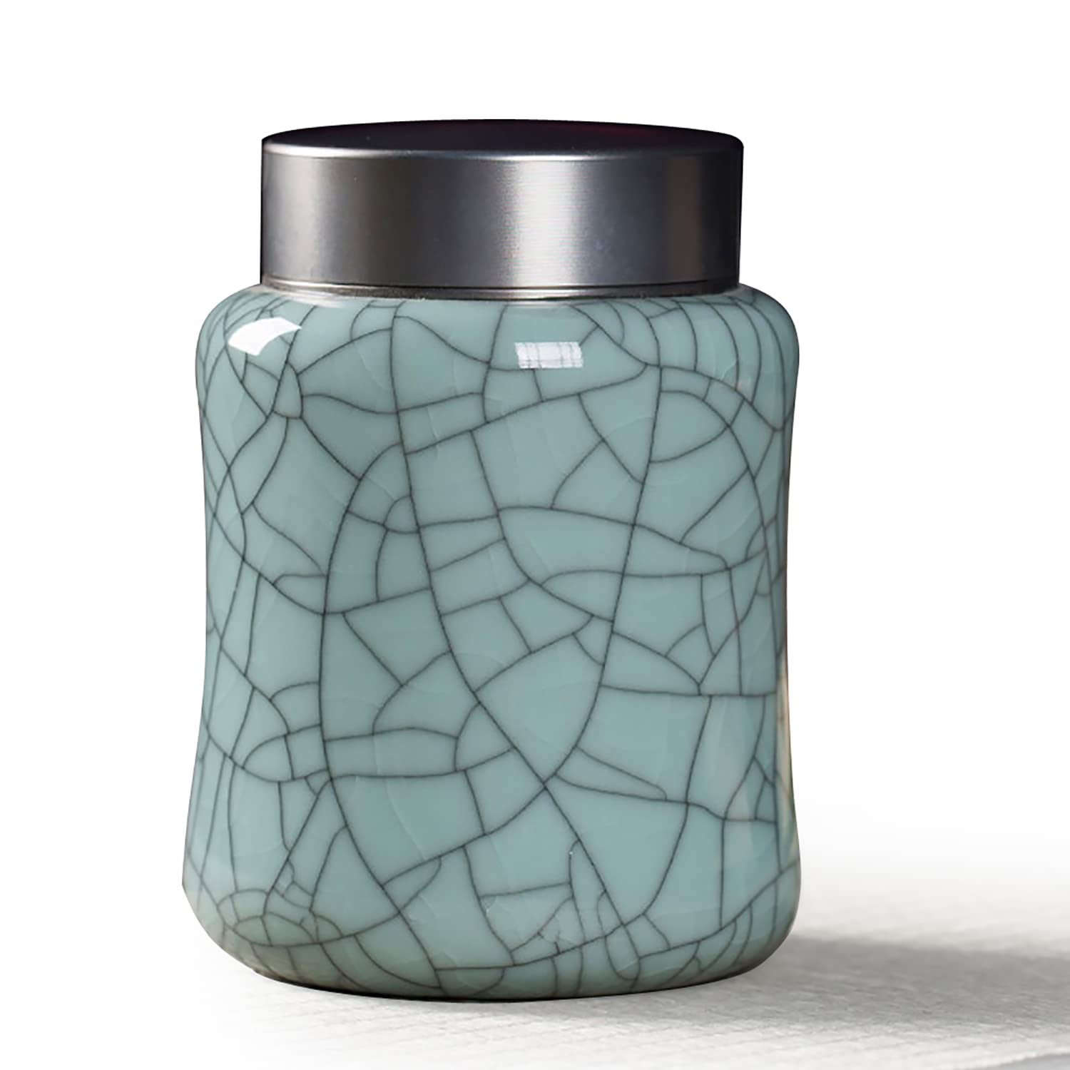 Airtight Ceramic Food Storage Canister with Metal Lid - Kitchen Pantry Organizer for Tea, Coffee, Sugar, Spices, Herbs & Nuts | Grey Wire Basket Design | Perfect for Countertop, Pantry & Coffee Station Organization