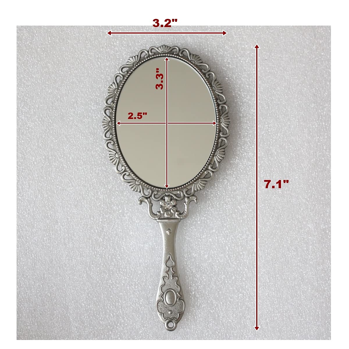 SEHAMANO Hand Mirror with Handle - Compact Handheld Makeup Mirror for Travel & Home Use - Rose Gold Cosmetic Mirror with Clear Reflection (Matt Silver Tin Finish) - Perfect for Makeup Application, Hair Styling & Beauty Routines