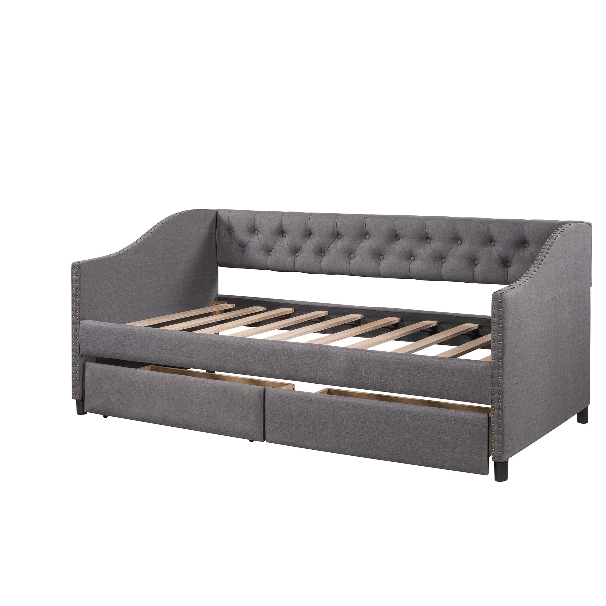 Harper & Bright Designs Twin Daybed with Storage Drawers - Upholstered Sofa Bed with Wood Slat Support & Armrests, No Box Spring Needed - Perfect for Guest Room, Kids Room or Small Space (Twin Size, Gray)