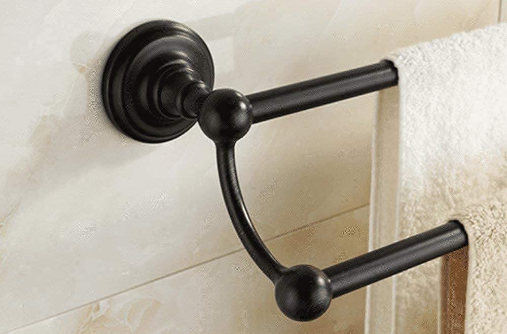 Black Double Pole Wall Mounted Bath Towel Rack Holder - Bathroom Towel Hanger for Home & Spa - Durable Bathroom Accessories for Showers, Vanities & Luxury Hotels