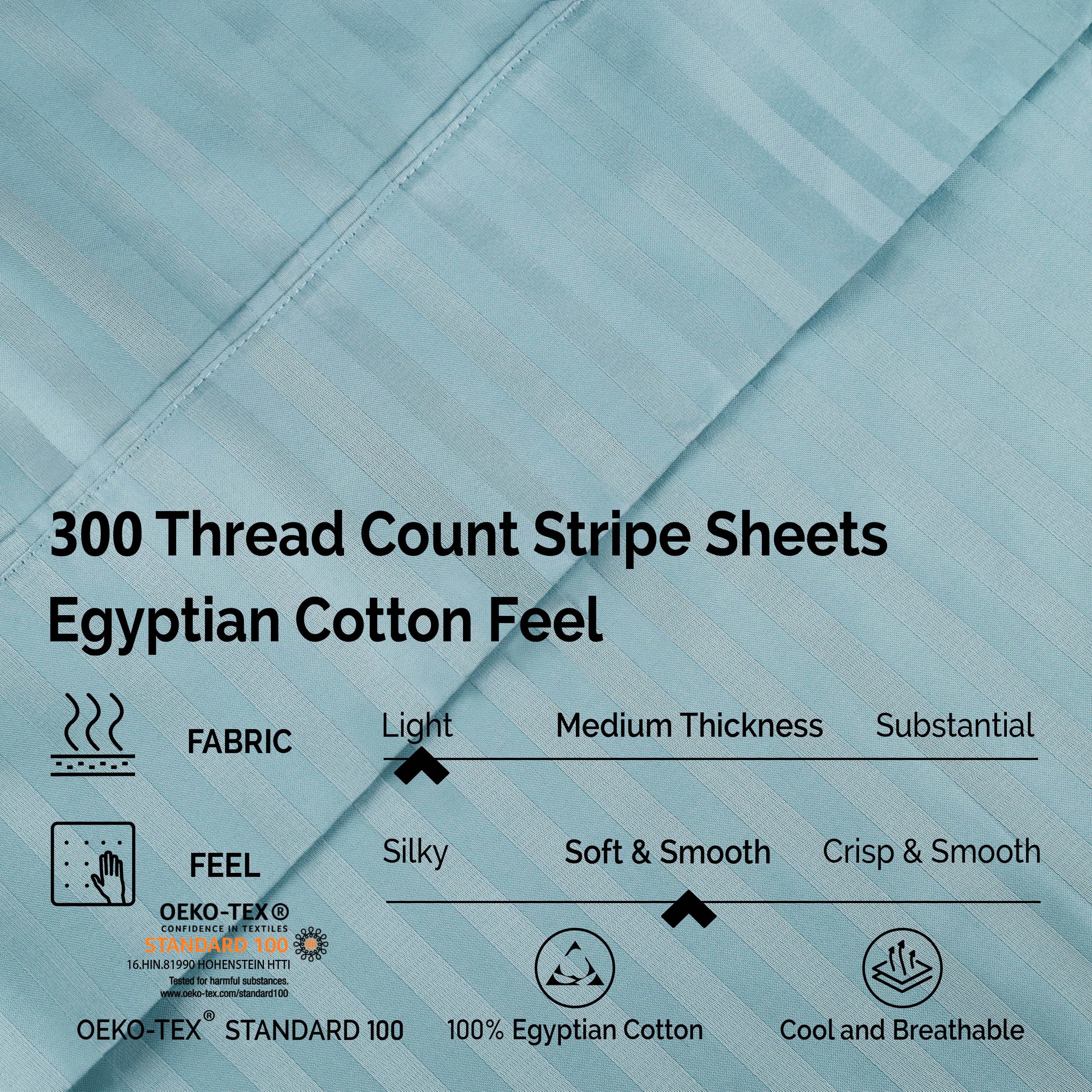 Premium 100% Egyptian Cotton 300 Thread Count Sheet Set - Deep Pocket Fitted, Flat Sheet & Pillowcases - Soft Breathable Bedding for Luxury Hotels & Home Use