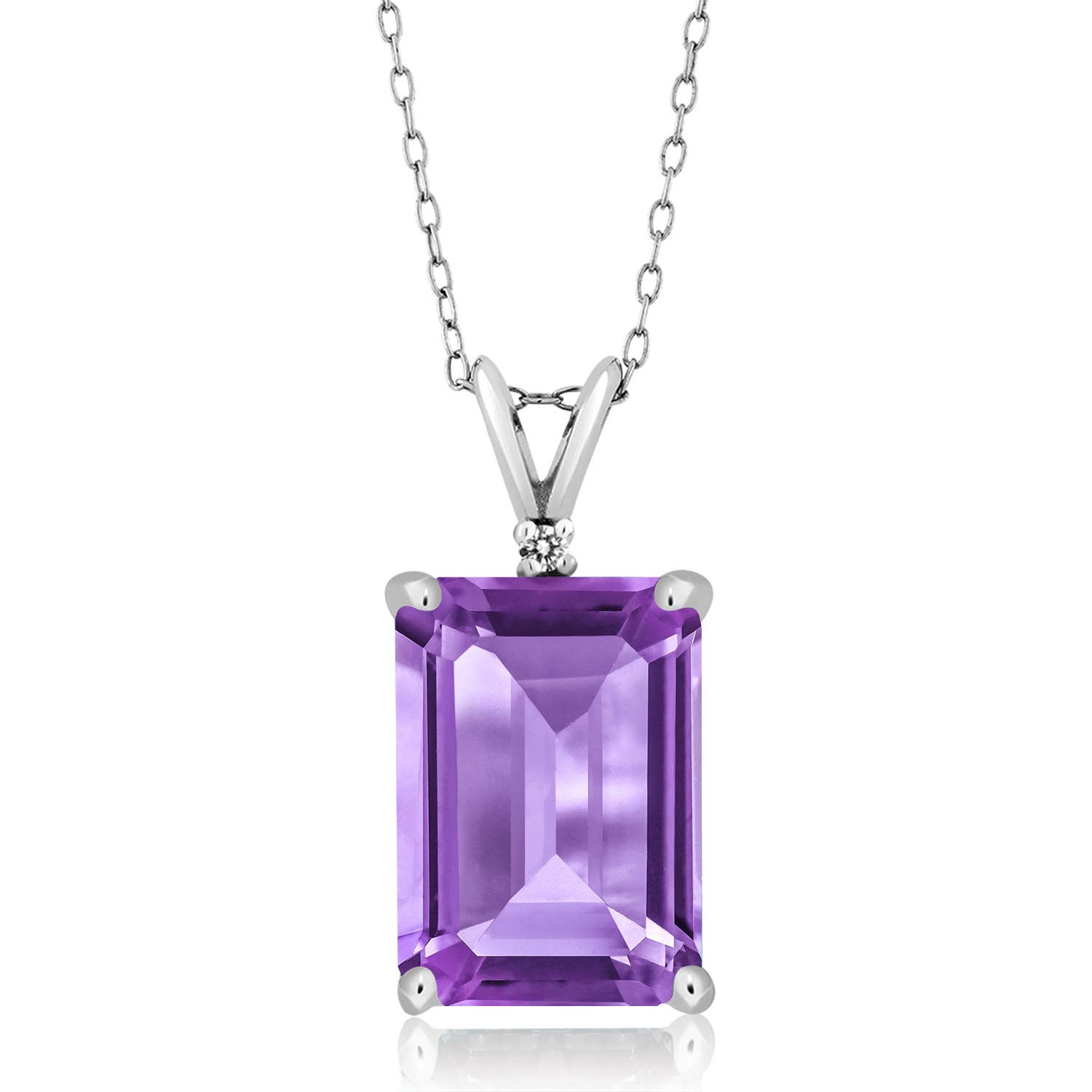 Emerald Cut Gemstone and White Diamond Pendant Necklace for Women | 14X10MM Birthstone Jewelry | 925 Sterling Silver with 18 Inch Chain | Elegant Gift for Anniversary, Birthday & Special Occasions