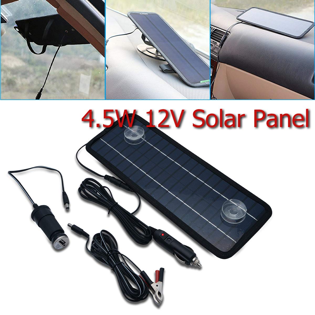12V 4.5W Solar Panel for Car Battery - Universal Waterproof Outdoor Solar Charger for RV, Boat, Camping & Emergency Power Supply