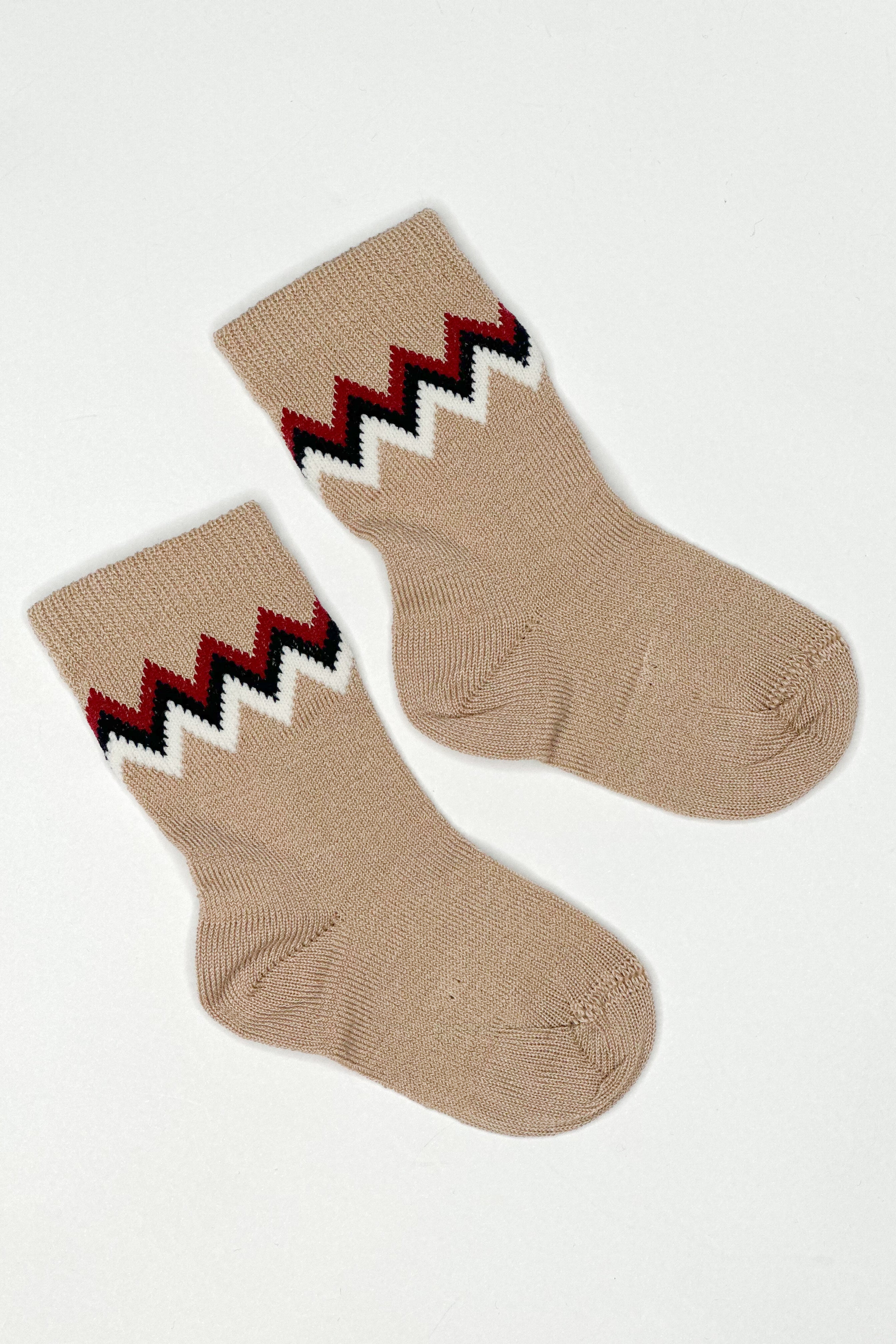 Beige Zig Zag Knee High Socks for Women - Trendy Striped Pattern Crew Socks - Comfortable Stretchy Cotton Blend - Perfect for Fall Fashion, Boots & Casual Outfits