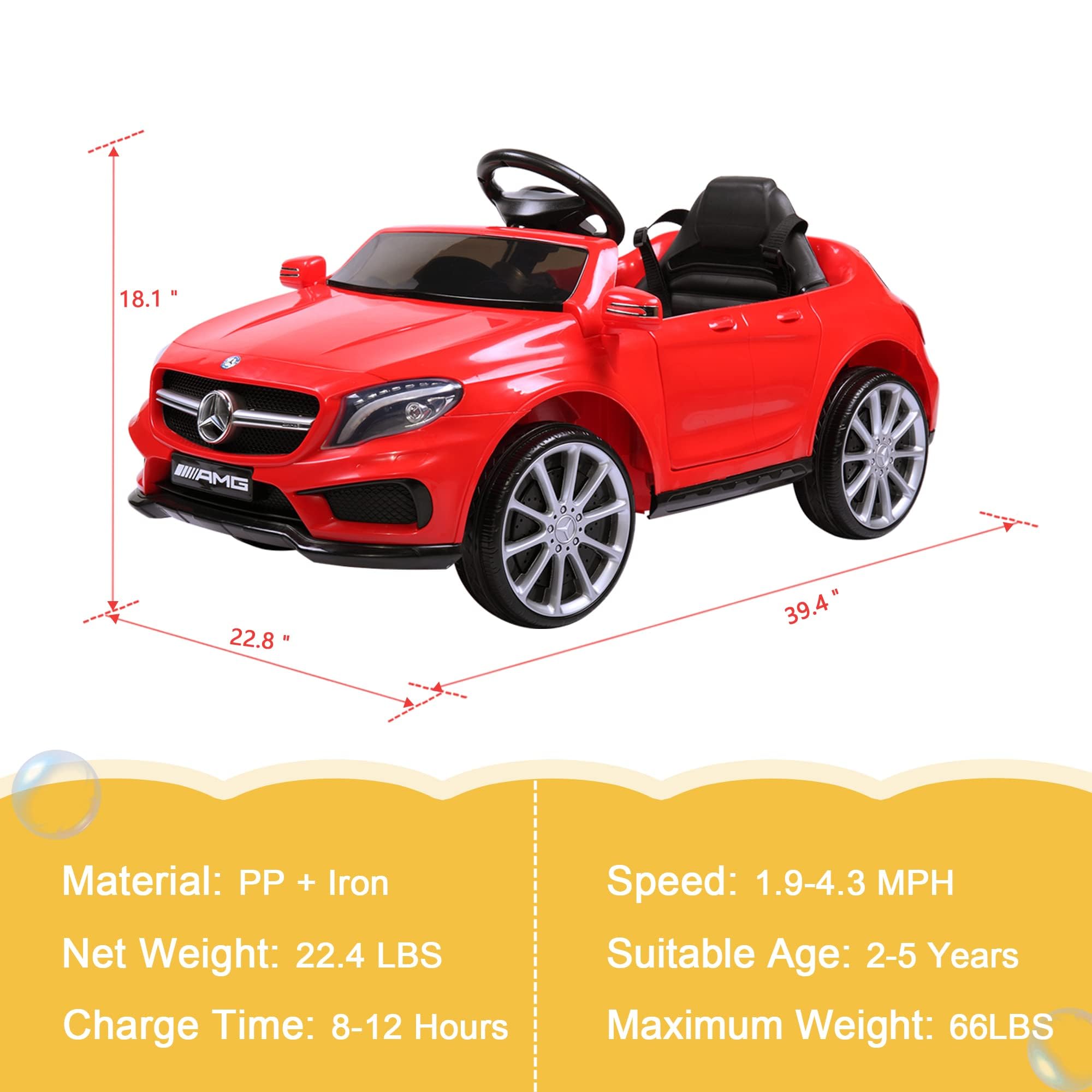 TOBBI Licensed Mercedes Benz Ride On Car for Kids - 2.4G Remote Control, Dual Opening Doors, 5-Point Safety Harness & LED Lights - Perfect for Indoor Playrooms and Outdoor Driveways