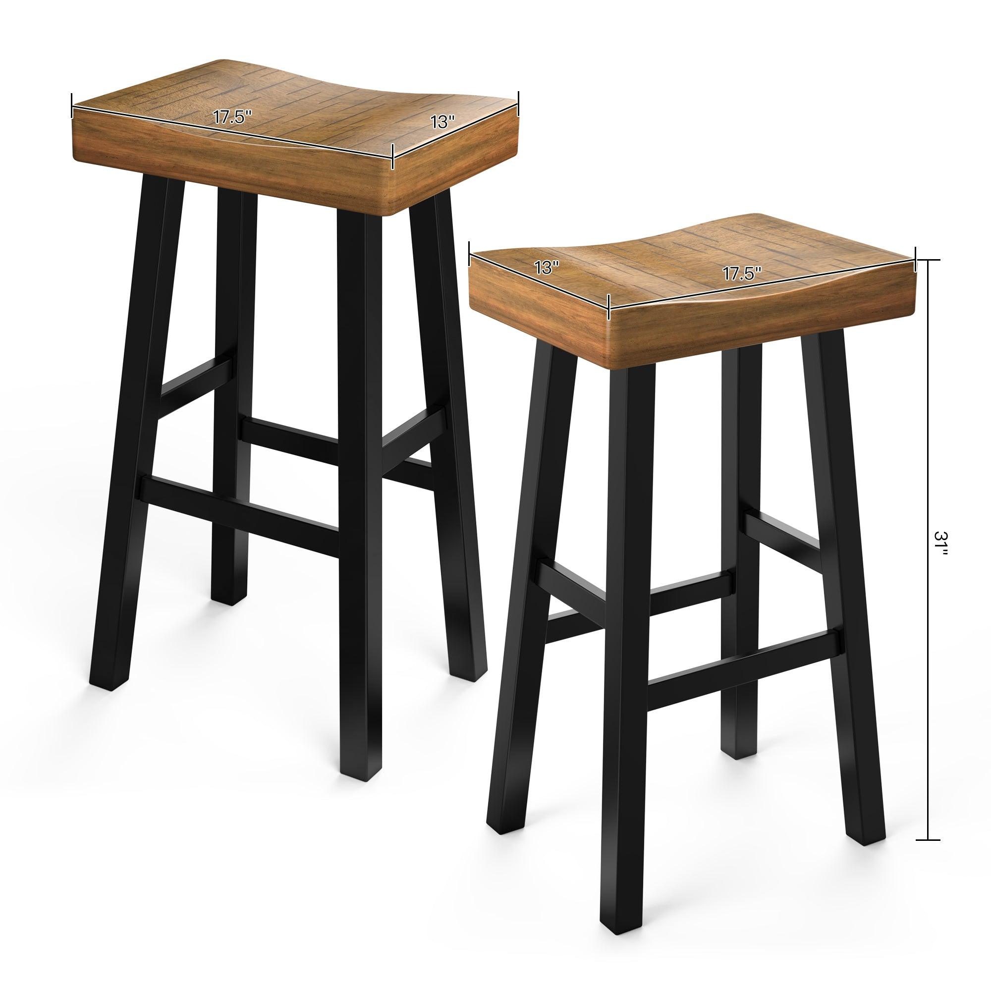 Set of 2 Farmhouse Solid Wood Bar Stools - Backless Saddle Seat Counter Height Chairs for Kitchen Island, Breakfast Nook & Home Office - Perfect for Rustic Decor, Dining & Small Space Living