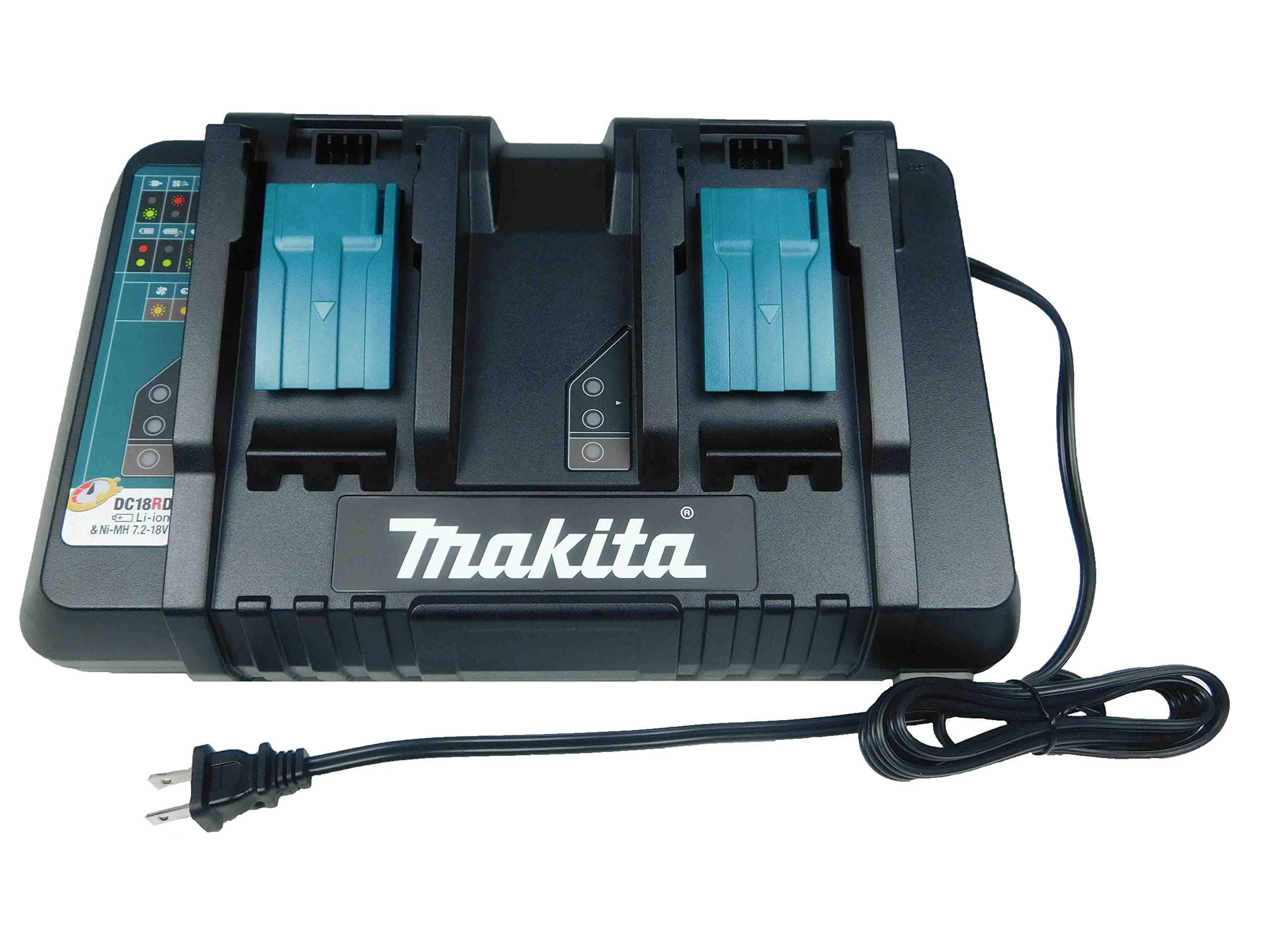 Makita DC18RD 18V Lithium-Ion Dual Port Fast Charger with USB Port - Rapidly Charge Two Power Tools Simultaneously - Perfect for Construction Sites, Workshops & DIY Projects