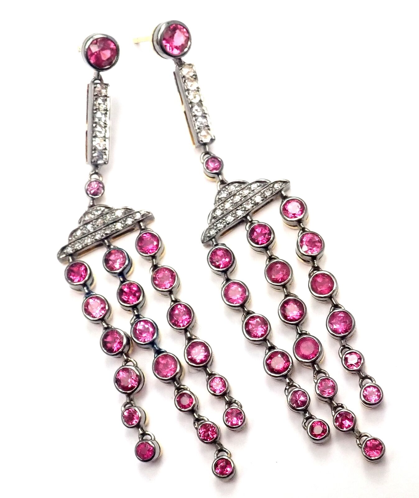 Authentic Laura Munder 18k Yellow Gold Diamond & Pink Sapphire Earrings for Women | Luxury Gift for Anniversary, Wedding & Special Occasions
