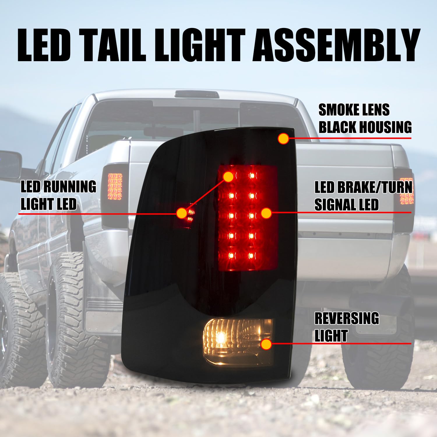 RANSOTO Smoke Black LED Tail Lights Compatible with 2009-2018 Dodge Ram 1500 2500 3500 - Passenger & Driver Side Rear Brake Lamps (Not for Factory LED Models) - Durable Replacement for Enhanced Night Visibility & Style