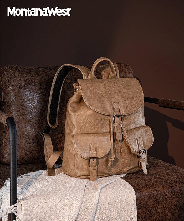 Montana West Buckle Backpack for Women - Stylish Leather Backpack Purse with Adjustable Straps - Perfect for Work, Travel & Everyday Use