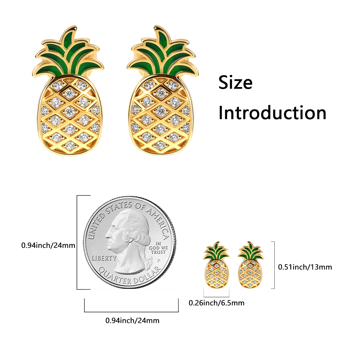 925 Sterling Silver Pineapple Stud Earrings for Women - Hypoallergenic Fruit Jewelry Gift - Perfect for Summer, Beach Vacations & Tropical Themed Parties
