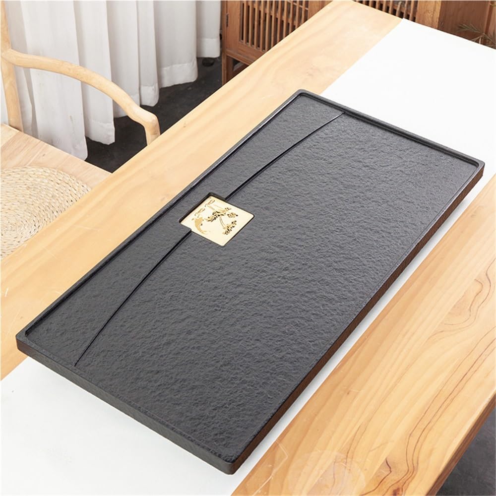 Premium Ebony Stone Tea Tray - 50x30x3cm Modern Minimalist Tea Table for Kung Fu Tea Ceremony, Living Room Decor, Outdoor Coffee Table & Tea Party Serving Tray - Perfect for Zen Meditation, Home Entertaining and Asian-Inspired Interior Design