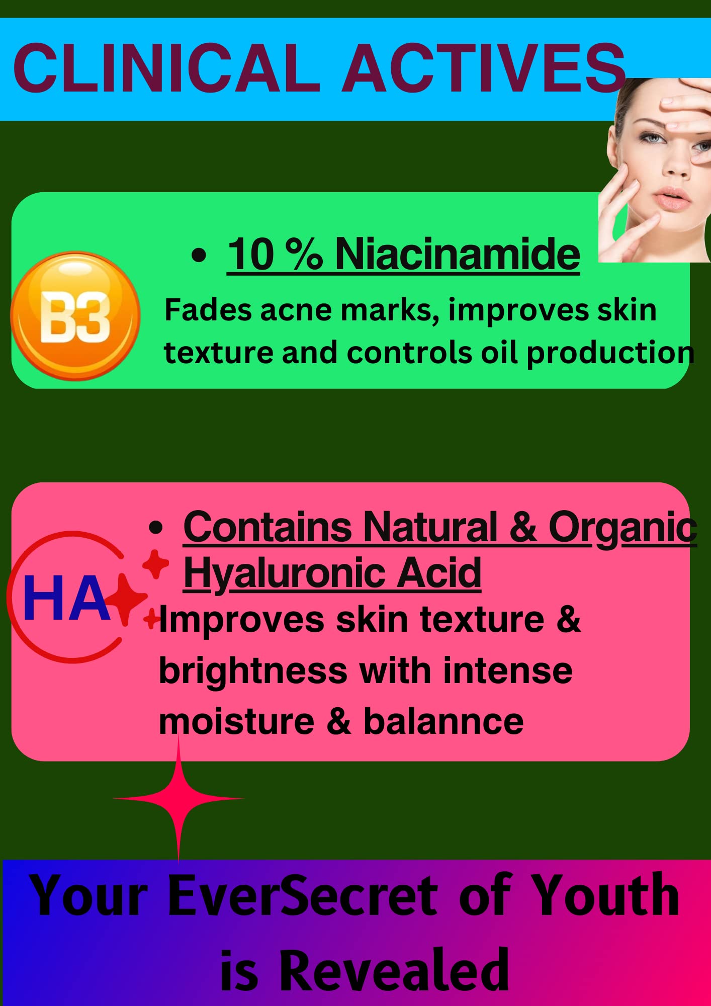 Ever Secret 10% Niacinamide Face Serum for Clear & Radiant Skin | Sunscreen Day Cream with UVA/UVB Protection | Daily Skincare Routine for Acne-Prone & Sensitive Skin | Perfect for Morning Use Before Makeup