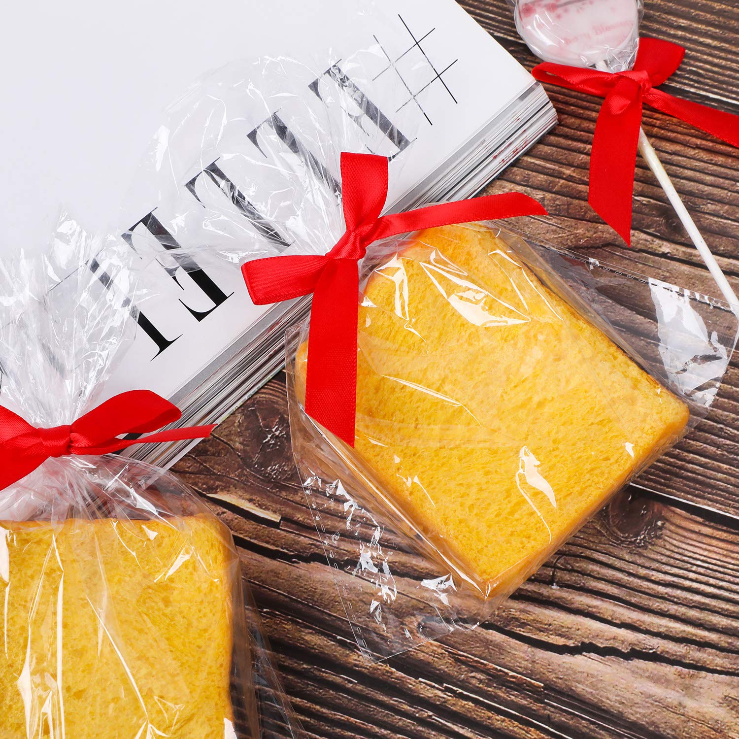 100 Pack Red Satin Ribbon Twist Tie Bows - Premium Gift Wrapping Bows for Treat Bags, Candy Bags, Party Favors, Wedding Decorations and Package Decorations - Perfect for Christmas, Birthday, Baby Shower Gifts and DIY Crafts