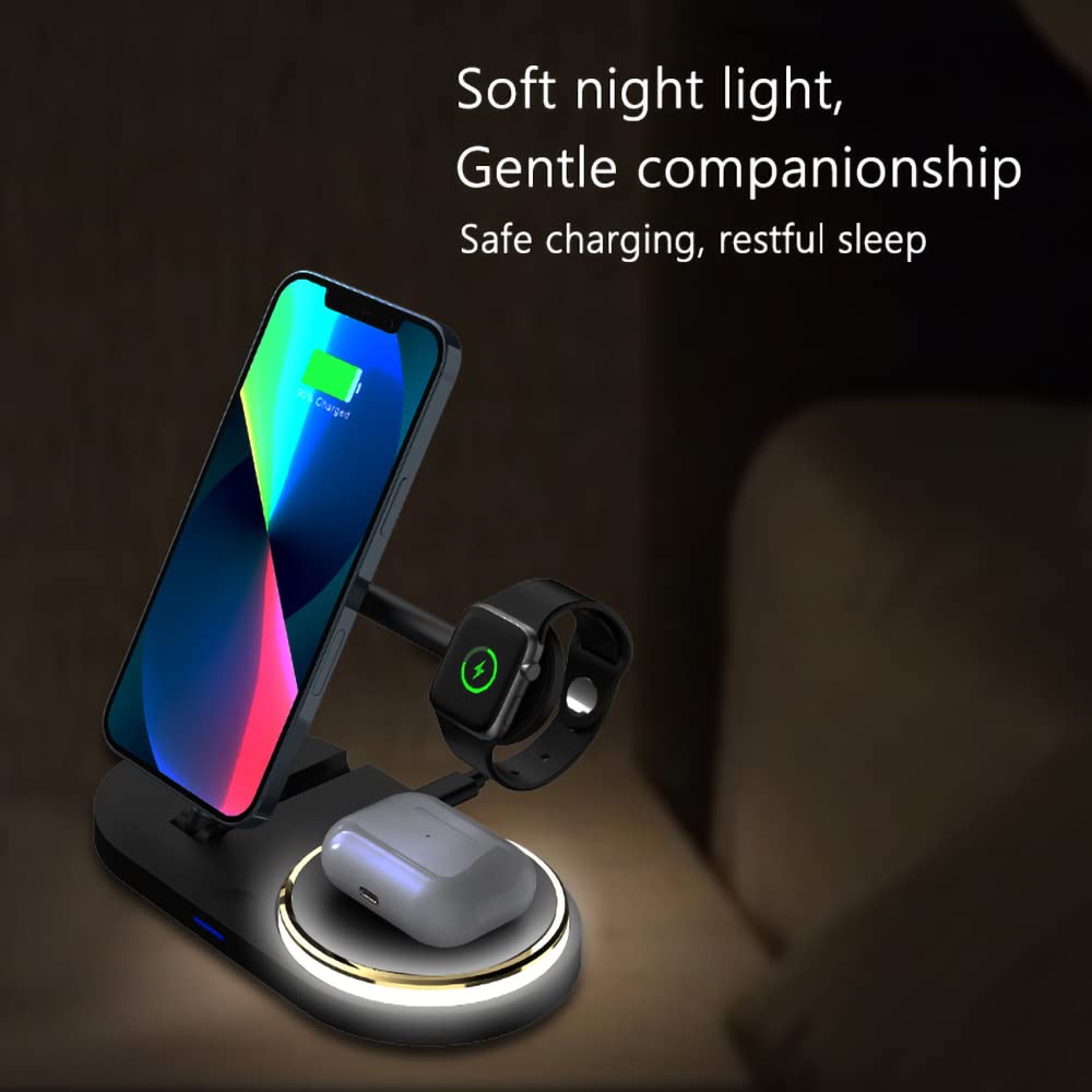 3-in-1 Wireless Charging Station for iPhone 14/13/12/11/Pro/Max, Apple Watch & AirPods - Fast Qi-Certified Charger Stand with Multi-Device Charging - Perfect for Home, Office & Nightstand (Black)
