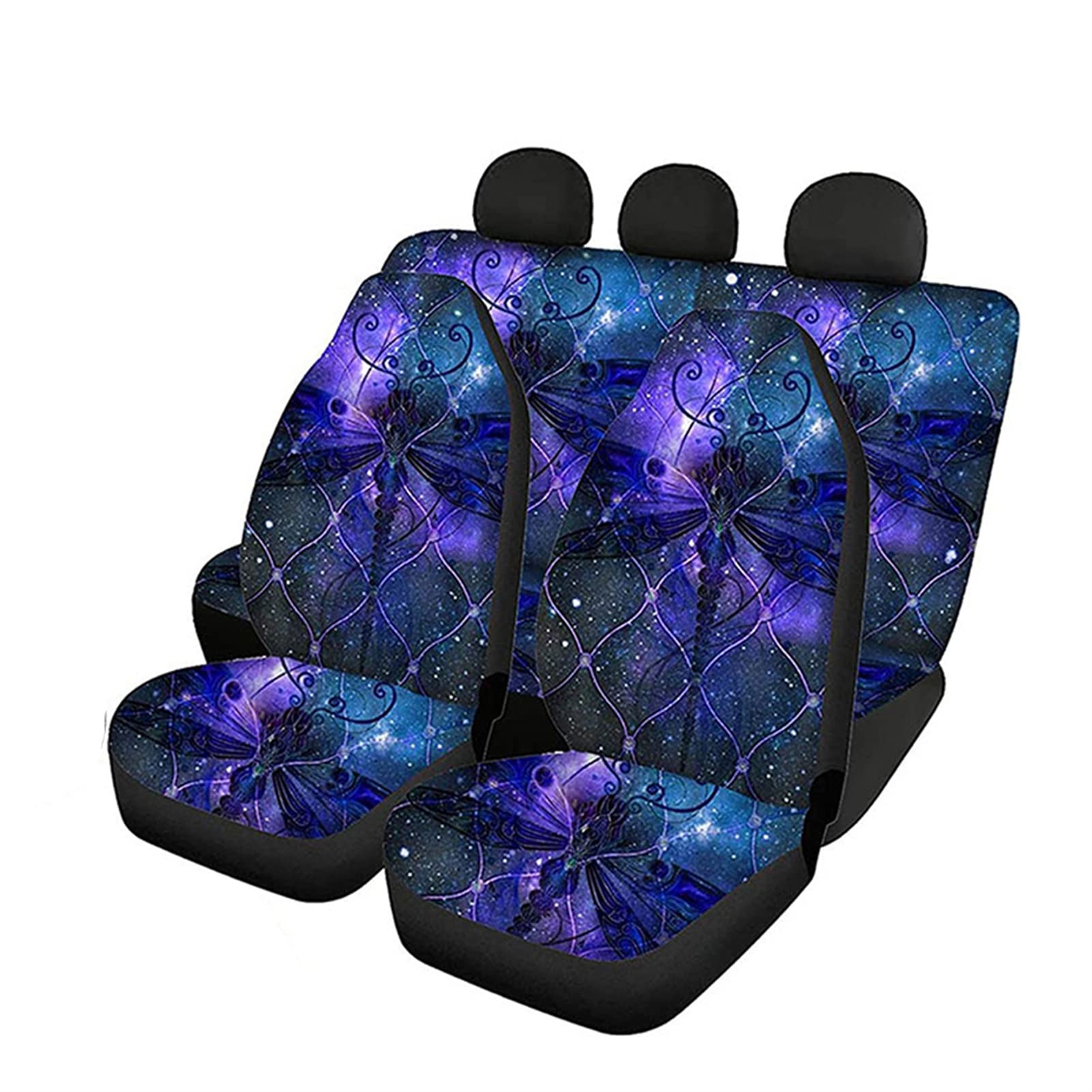 Belidome Purple Galaxy Dragonfly Car Seat Cover Set - 4-Piece Full Coverage for Front & Rear Seats | Soft, Durable & Comfortable Interior Accessories | Perfect for Family Cars, Road Trips & Daily Commutes