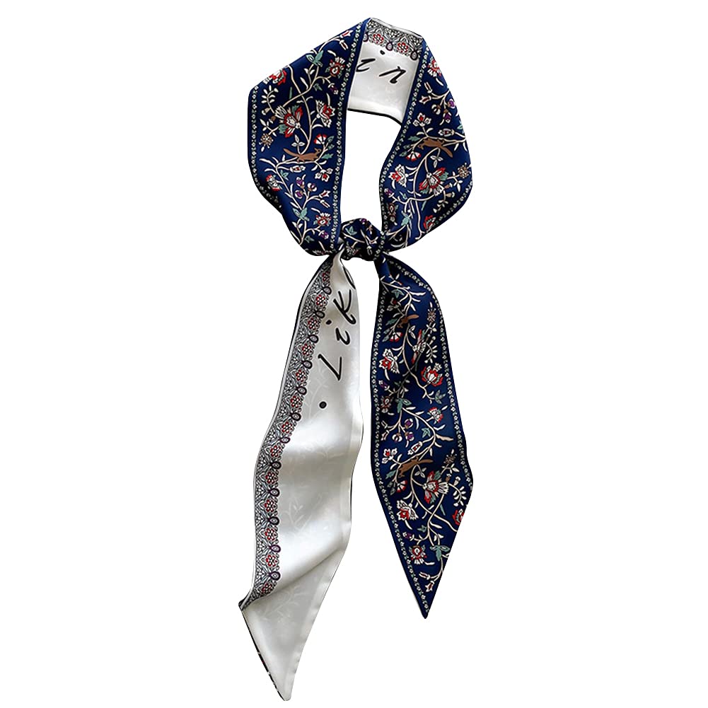 Deoirc Silk-Like Floral Print Skinny Scarf - Fashionable Narrow Neckerchief, Hair Band & Bag Accessory - Perfect for Office, Party & Everyday Outfits