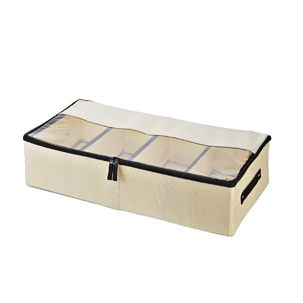 Foldable Fabric Storage Cubes - Multifunctional Transparent Shoe Organizer Box for Underwear, Cotton & Linen Clothes | Under Bed Shoe Storage Solution | Perfect for Closet, Bedroom & Dorm Organization (Beige)