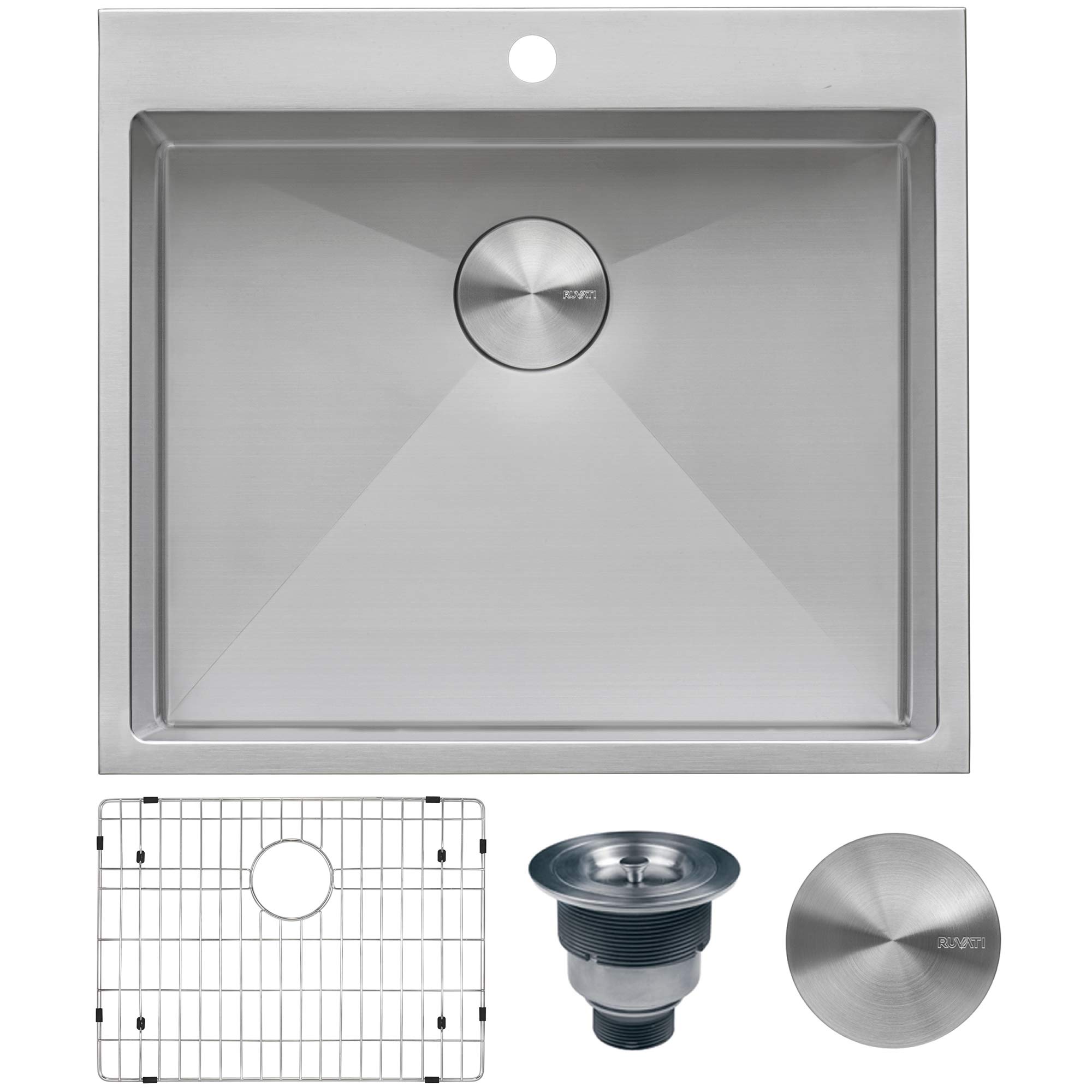 Ruvati 25 x 22 x 12 Inch Stainless Steel Utility Sink - 16 Gauge Topmount Laundry Sink with Rounded Corners (Model RVU6015) - Perfect for Laundry Rooms, Basements, Garages & RV Use