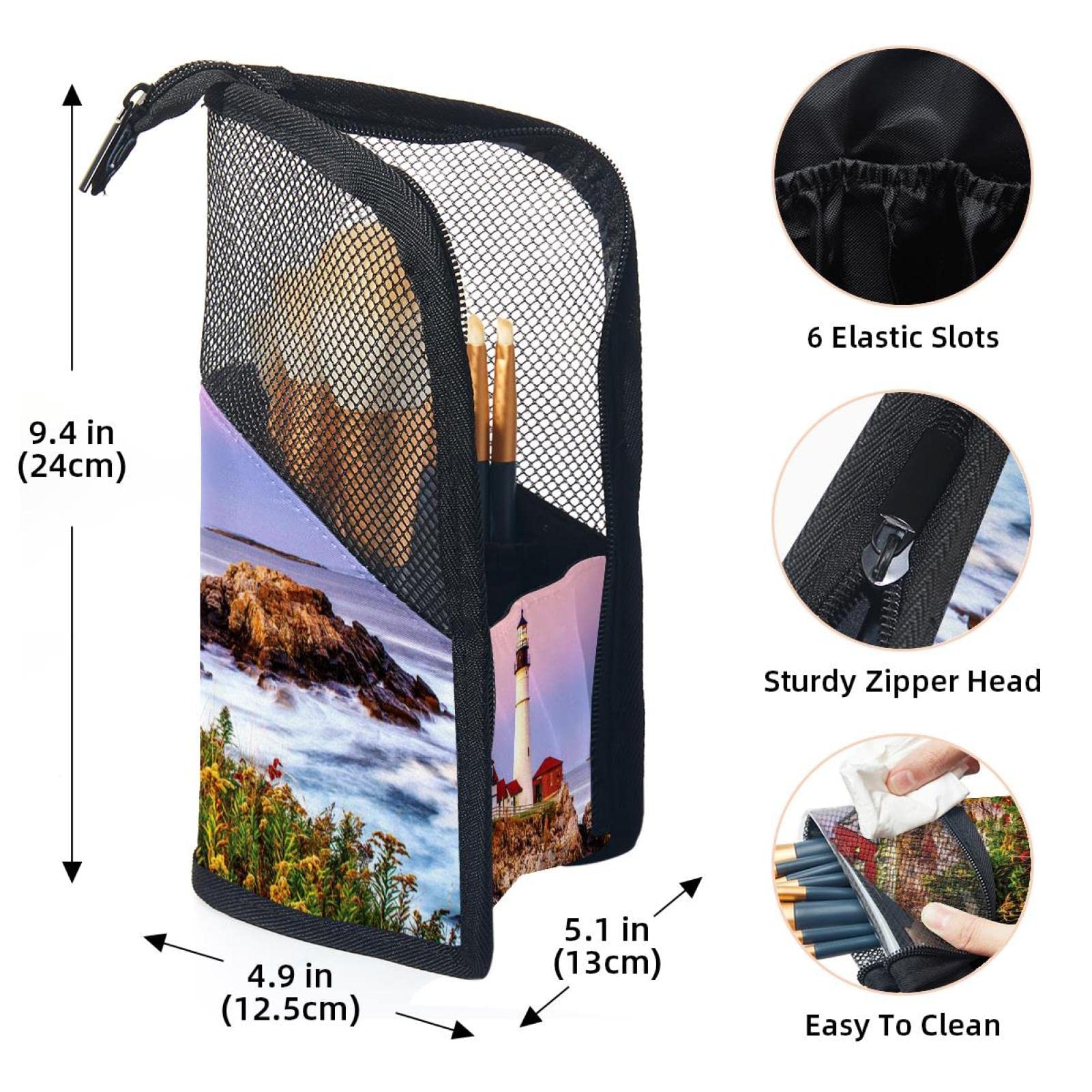 12-Piece Makeup Brush Organizer Bag with Portable Holder Case - Waterproof Travel Cosmetic Brush Storage for Seaside & Lighthouse Themed Vanity (Perfect for Travel, Home & Salon Use)