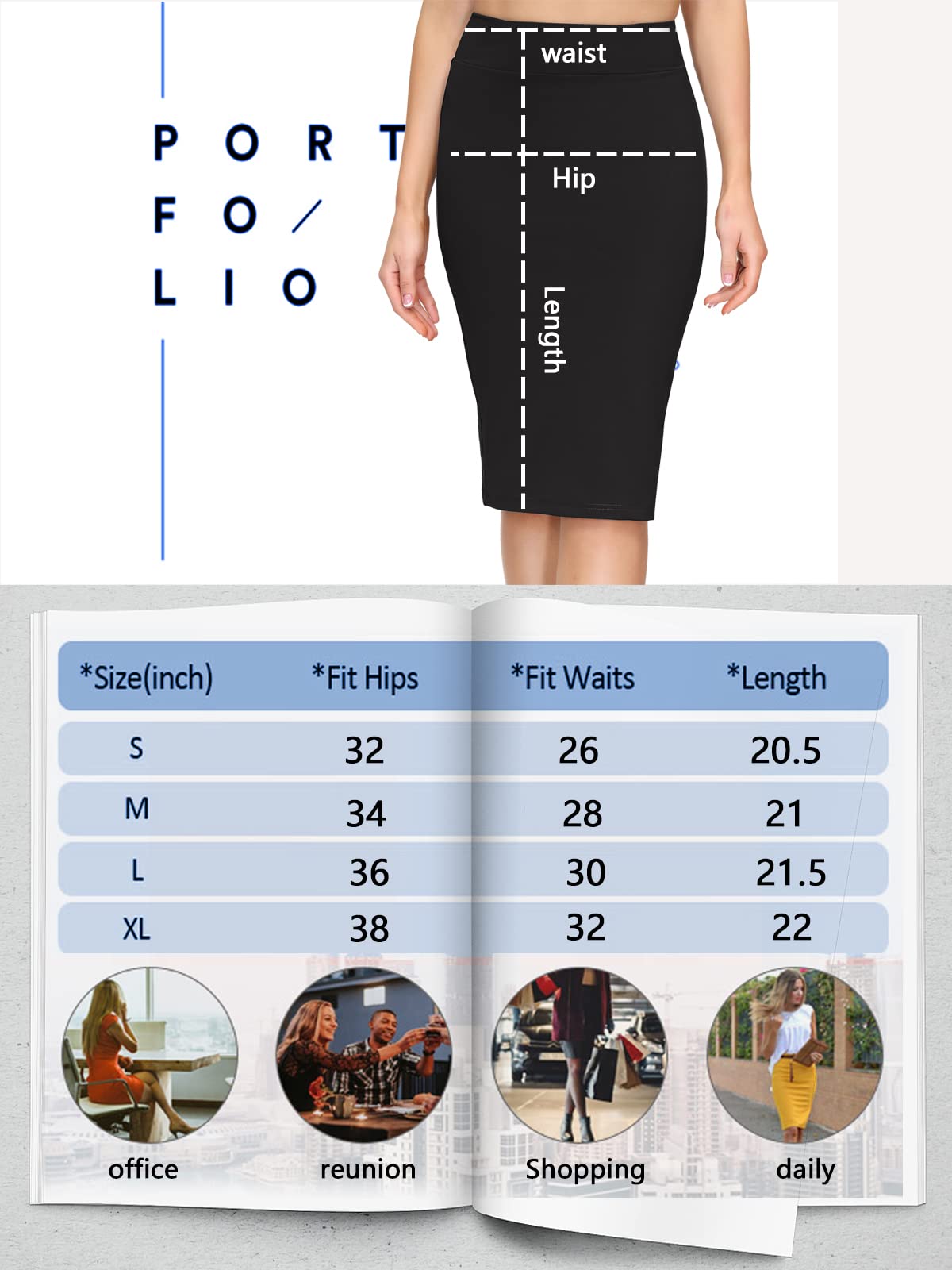 Yige Women's Premium Stretch Office Pencil Skirt - Knee-Length Slim Fit Professional Work Skirt for Business Women - Perfect for Office, Interviews & Formal Events