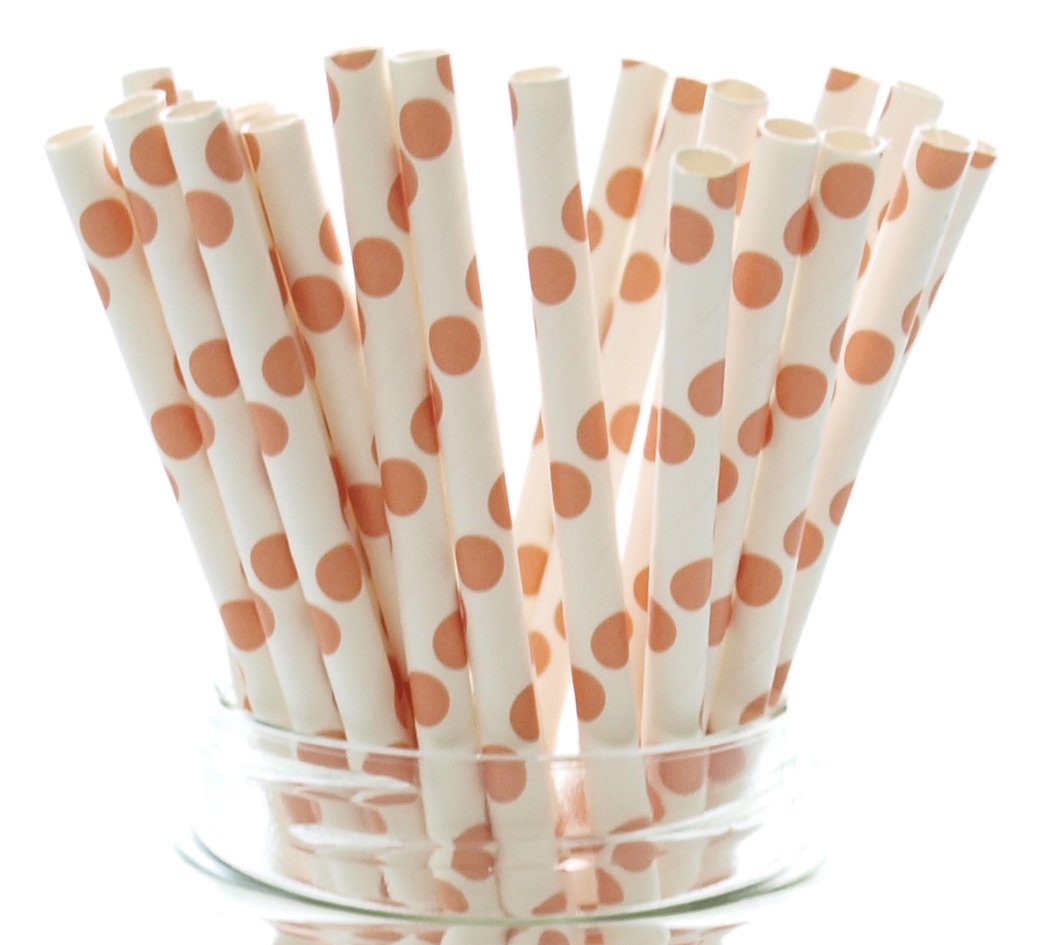 Orange Polka Dot Paper Straws - 25 Pack - Eco-Friendly Disposable Drinking Straws for Weddings, Parties, Baby Showers & Fall Decorations - Perfect for Halloween, Thanksgiving & Autumn Celebrations