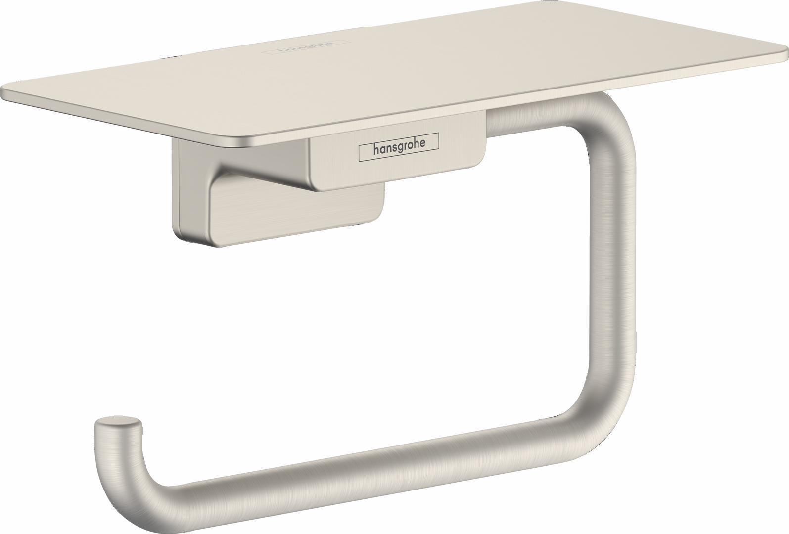 AddStoris Brushed Nickel Toilet Paper Holder with Shelf - Modern Bathroom Storage Solution for Small Spaces | Hansgrohe 41772820